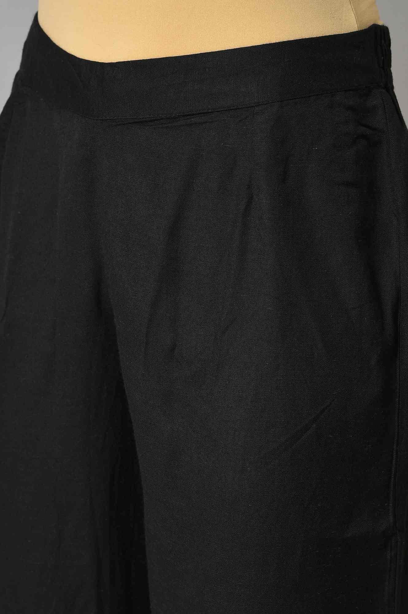 Red Printed Mandarin Collar kurta With Black Straight Pants - wforwoman