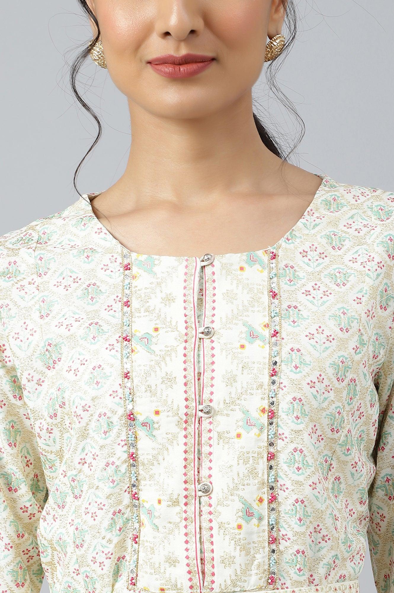 Ecru Festive Short kurta And Sharara Set - wforwoman
