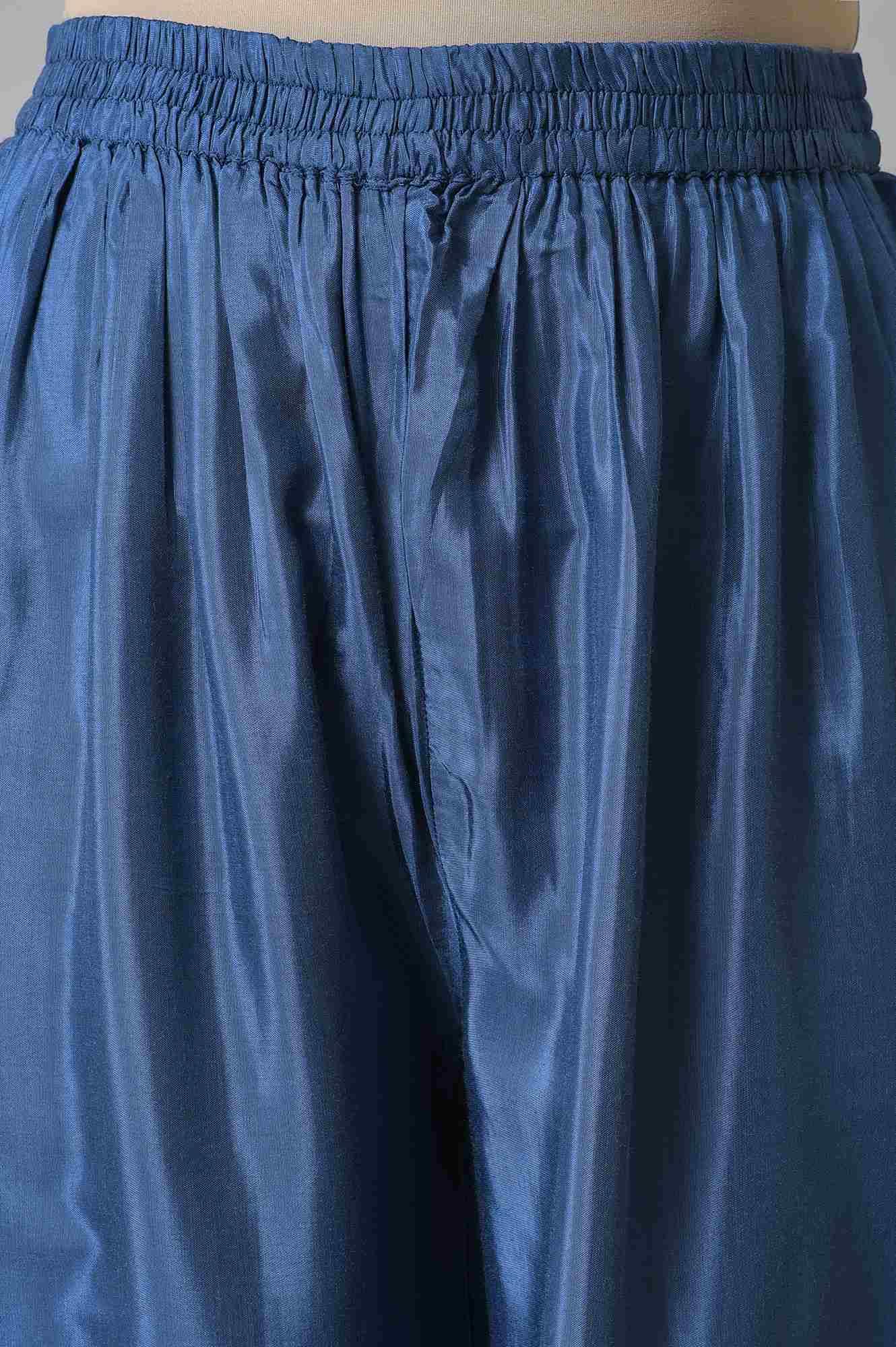 Plus Size Blue Embroidered kurta With Parallel Pants And Pink Dupatta - wforwoman