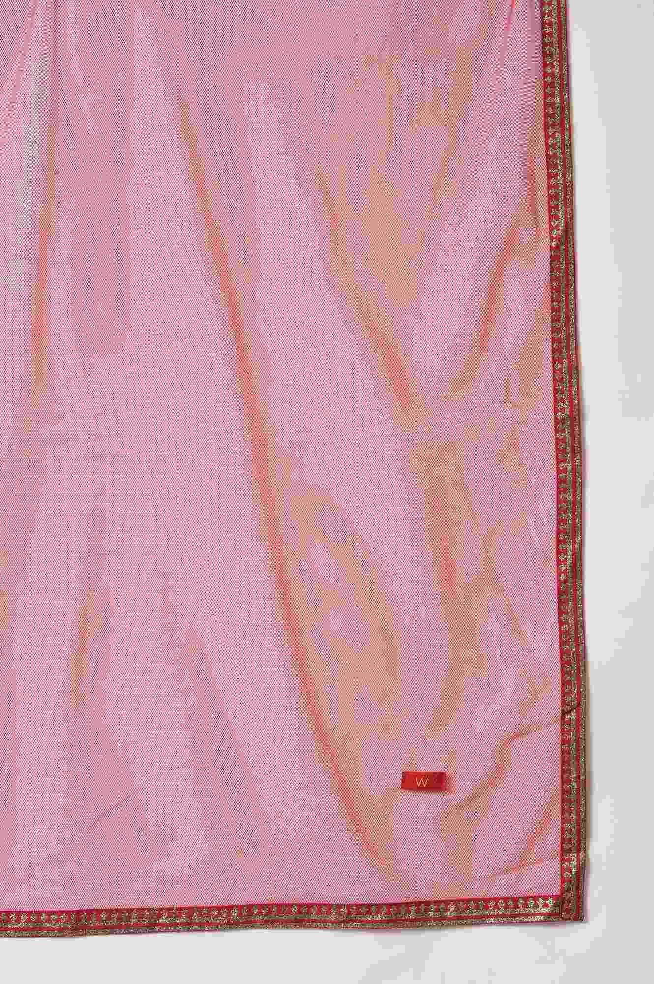 Dark Green Glitter Floral Printed kurta With Sharara Pants And Pink Dupatta - wforwoman