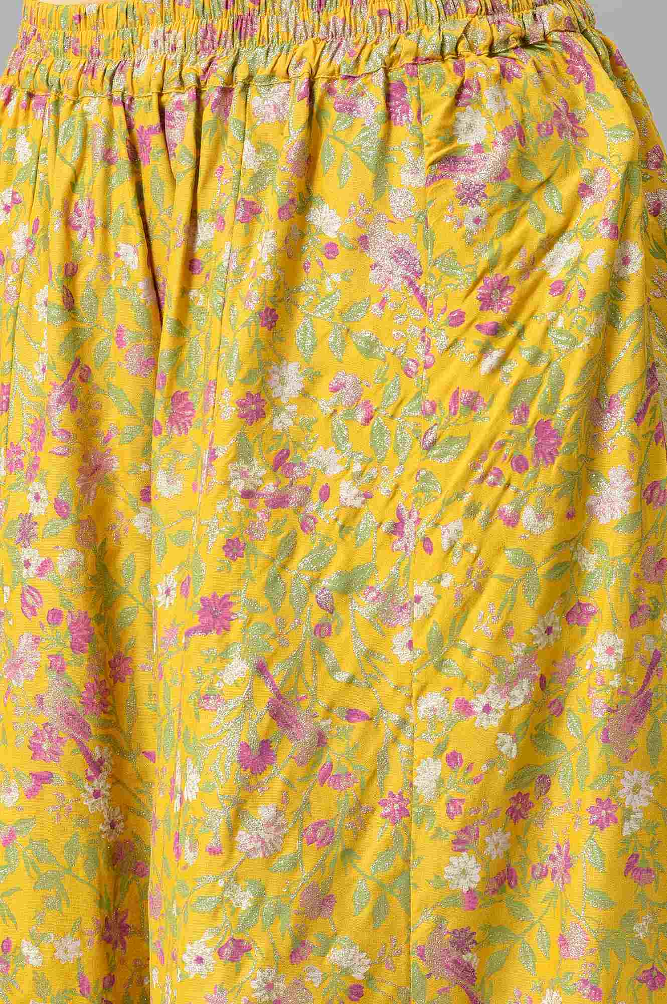 Yellow Embroidered kurta Wth Culottes And Pink Dupatta