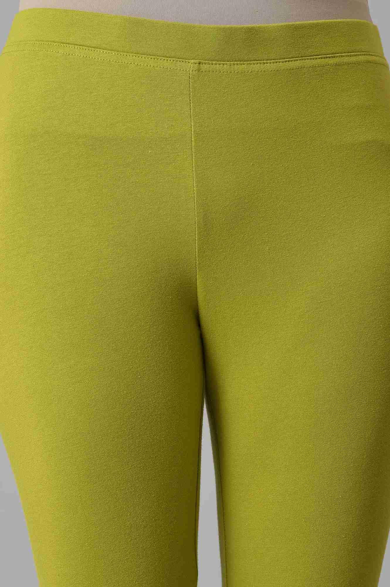 Lemon Yellow And Olive Green Printed kurta With Tights And Dupatta - wforwoman