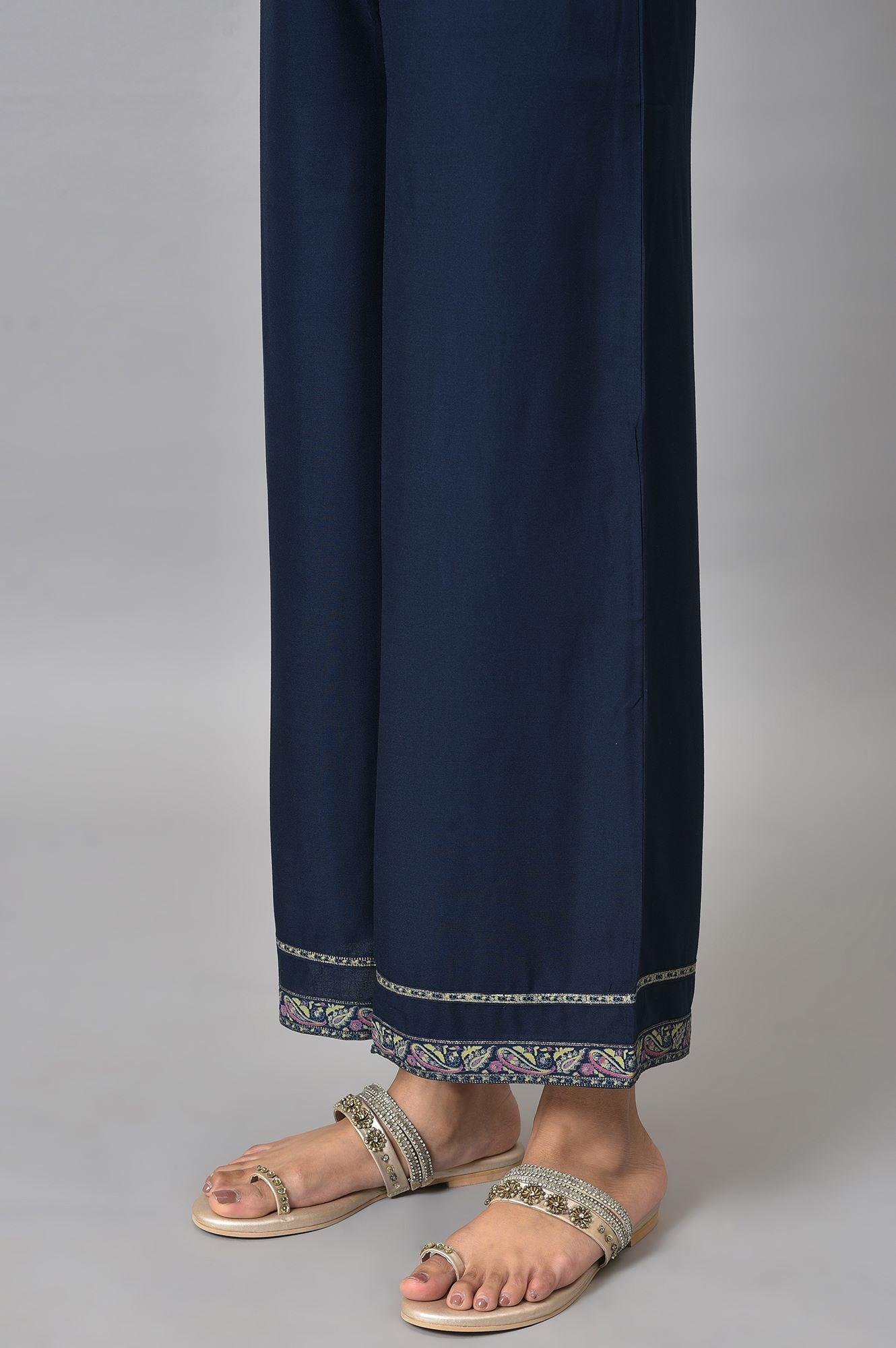 Dark Blue Paisley Printed kurta With Parallel Pants - wforwoman