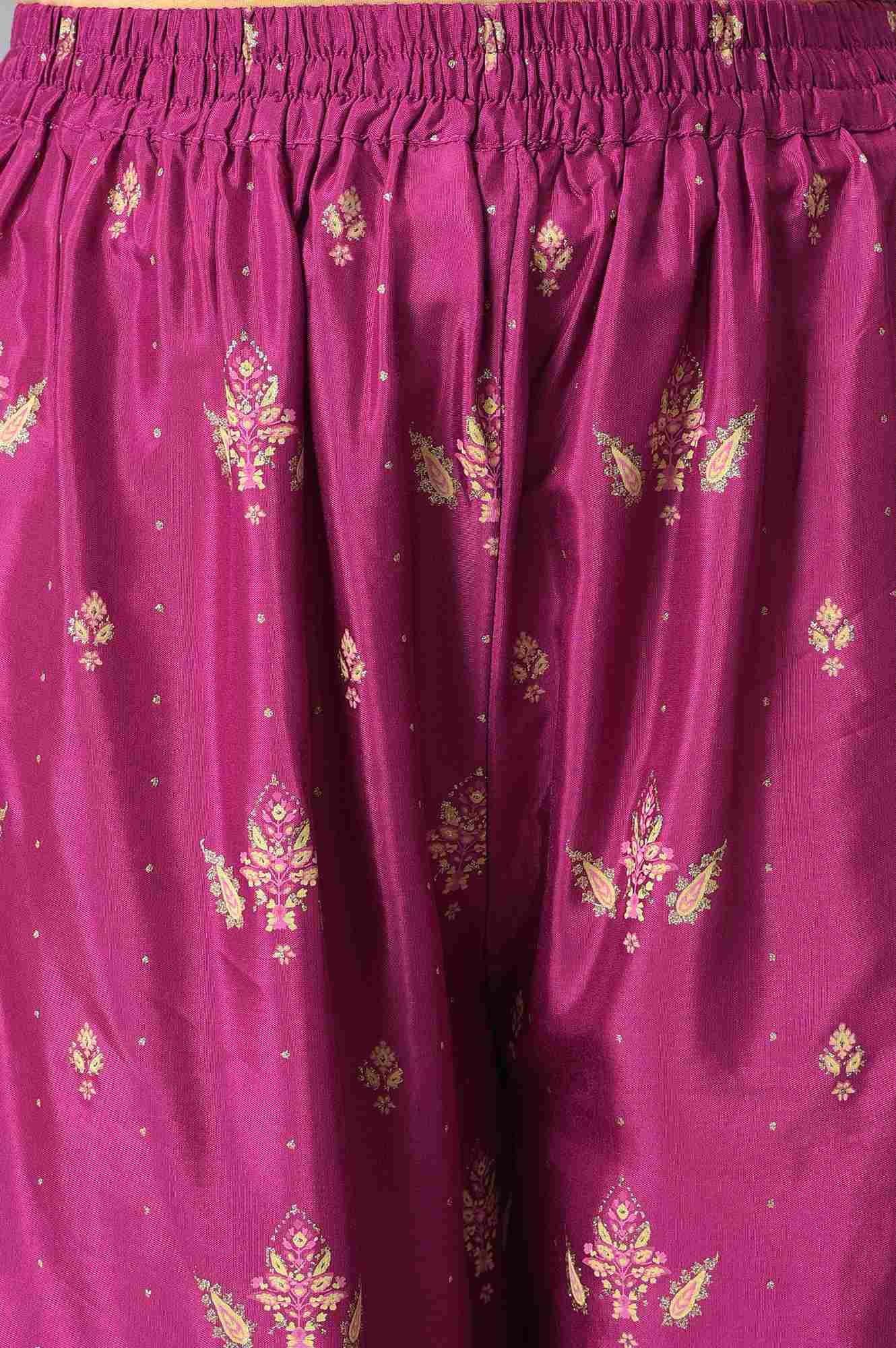 Puruple Shatung Embroidered kurta With Parallel Pants And Light Green Dupatta - wforwoman