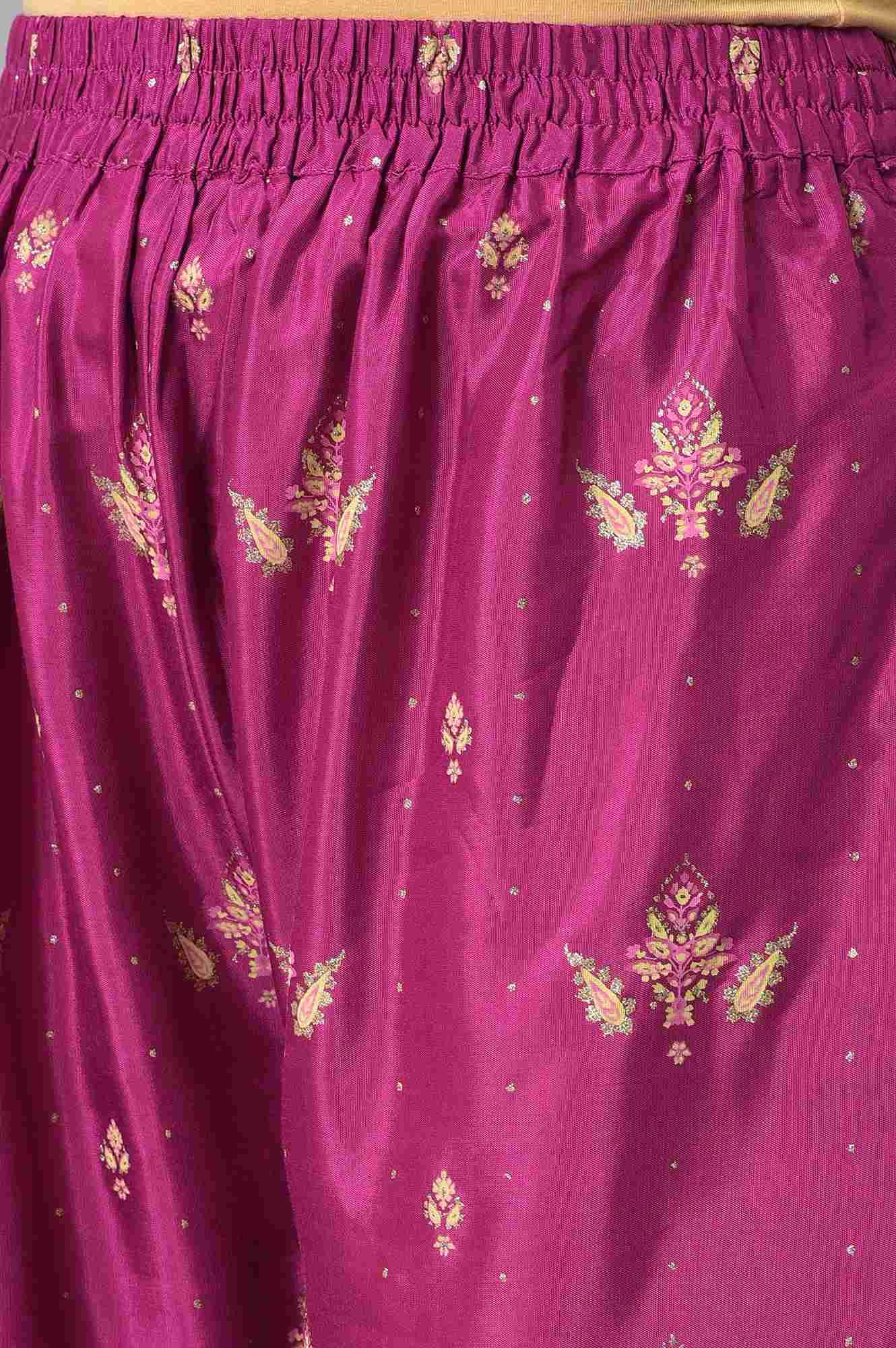 Puruple Shatung Embroidered kurta With Parallel Pants And Light Green Dupatta - wforwoman