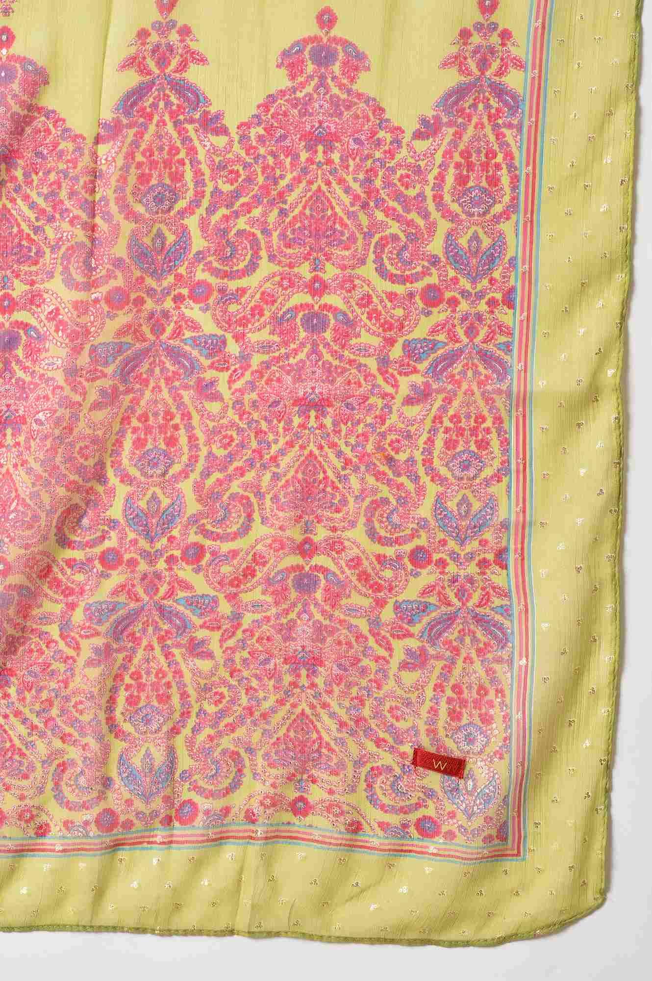 Pink Glitter Printed kurta With Culottes And Green Dupatta - wforwoman