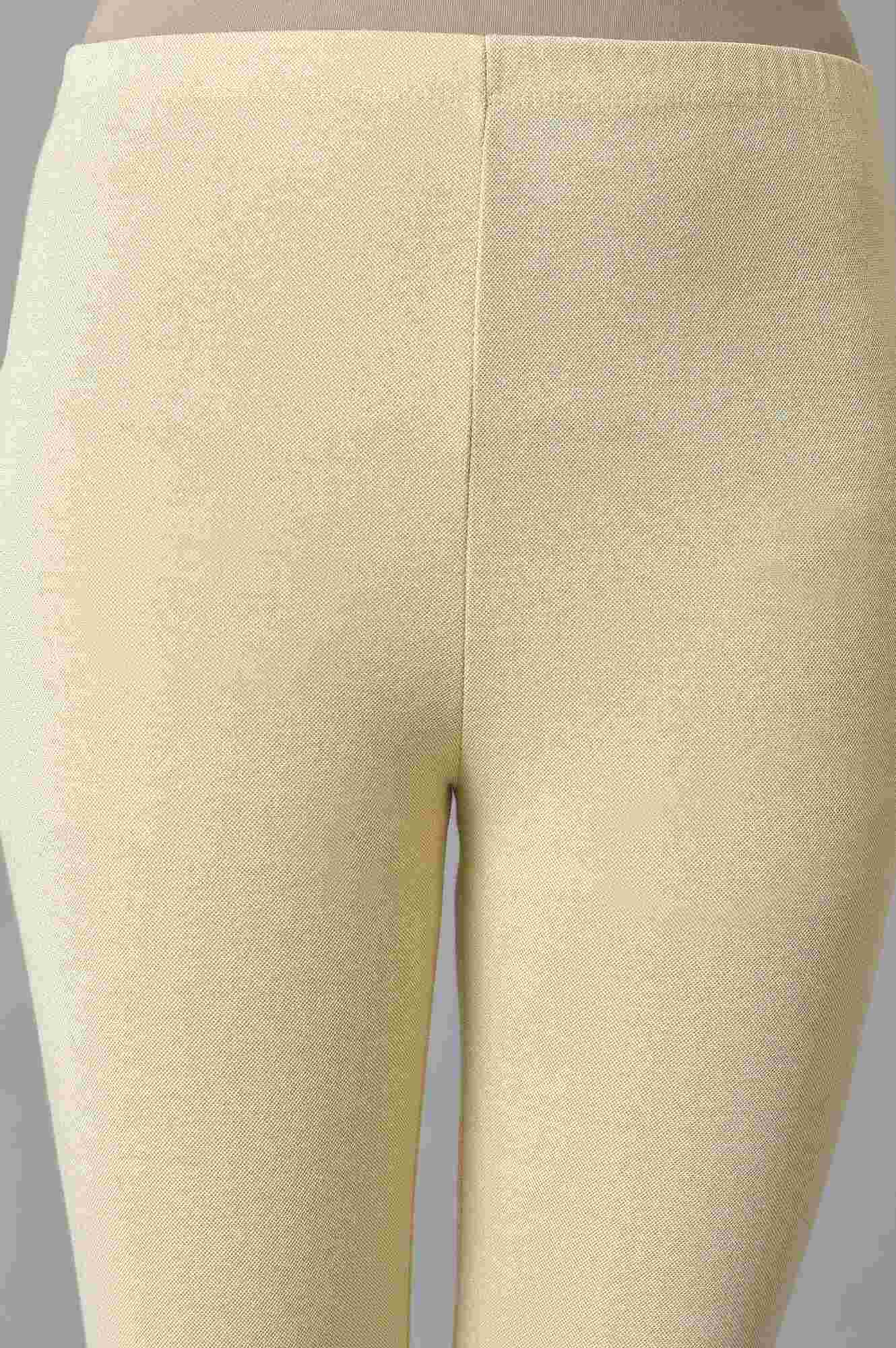 Cream Solid Skinny-fit Knit Tights with Elasticated Waist