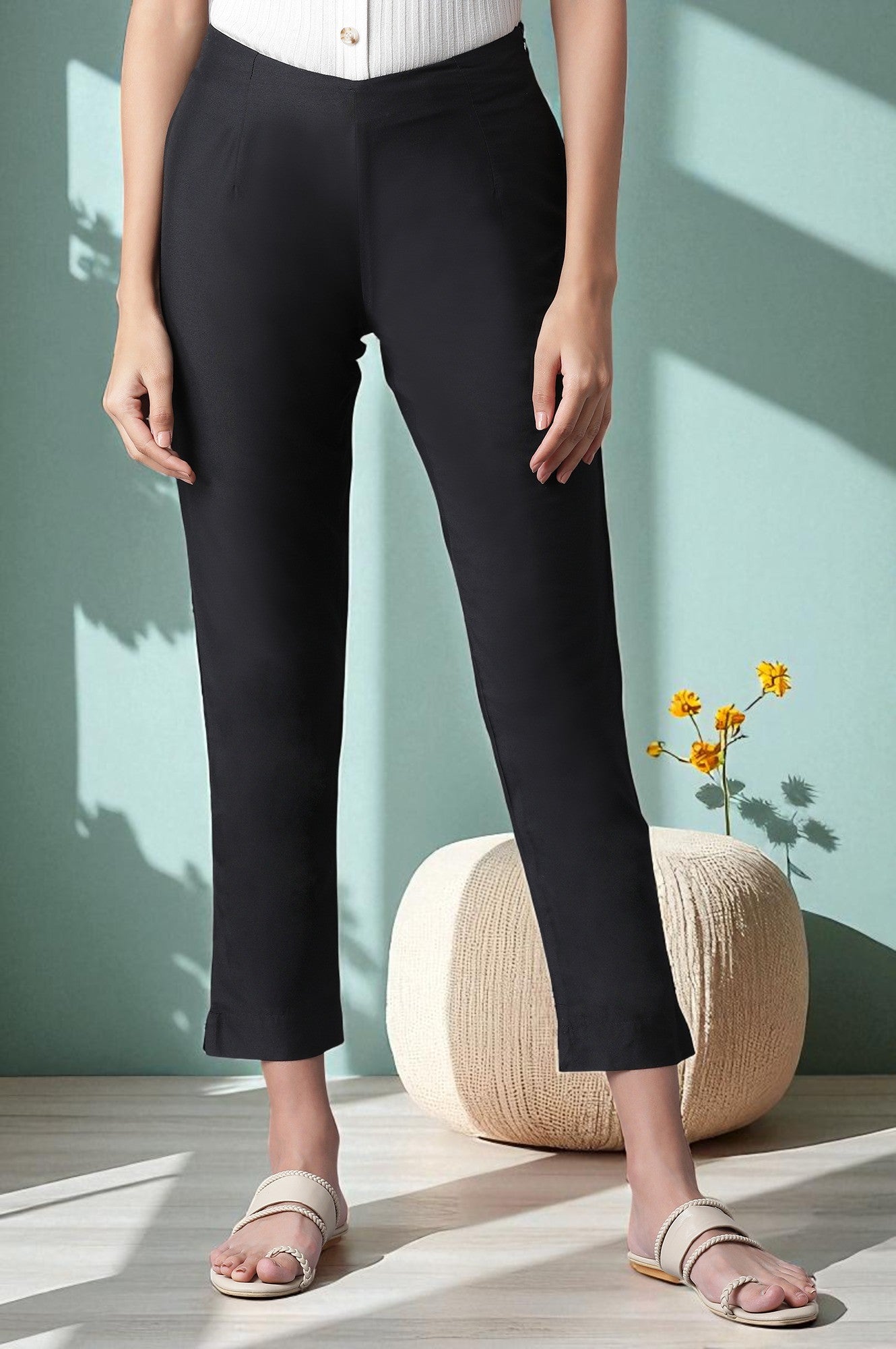 Buy Black Slim Fit Ankle Length Pants Online for Woman