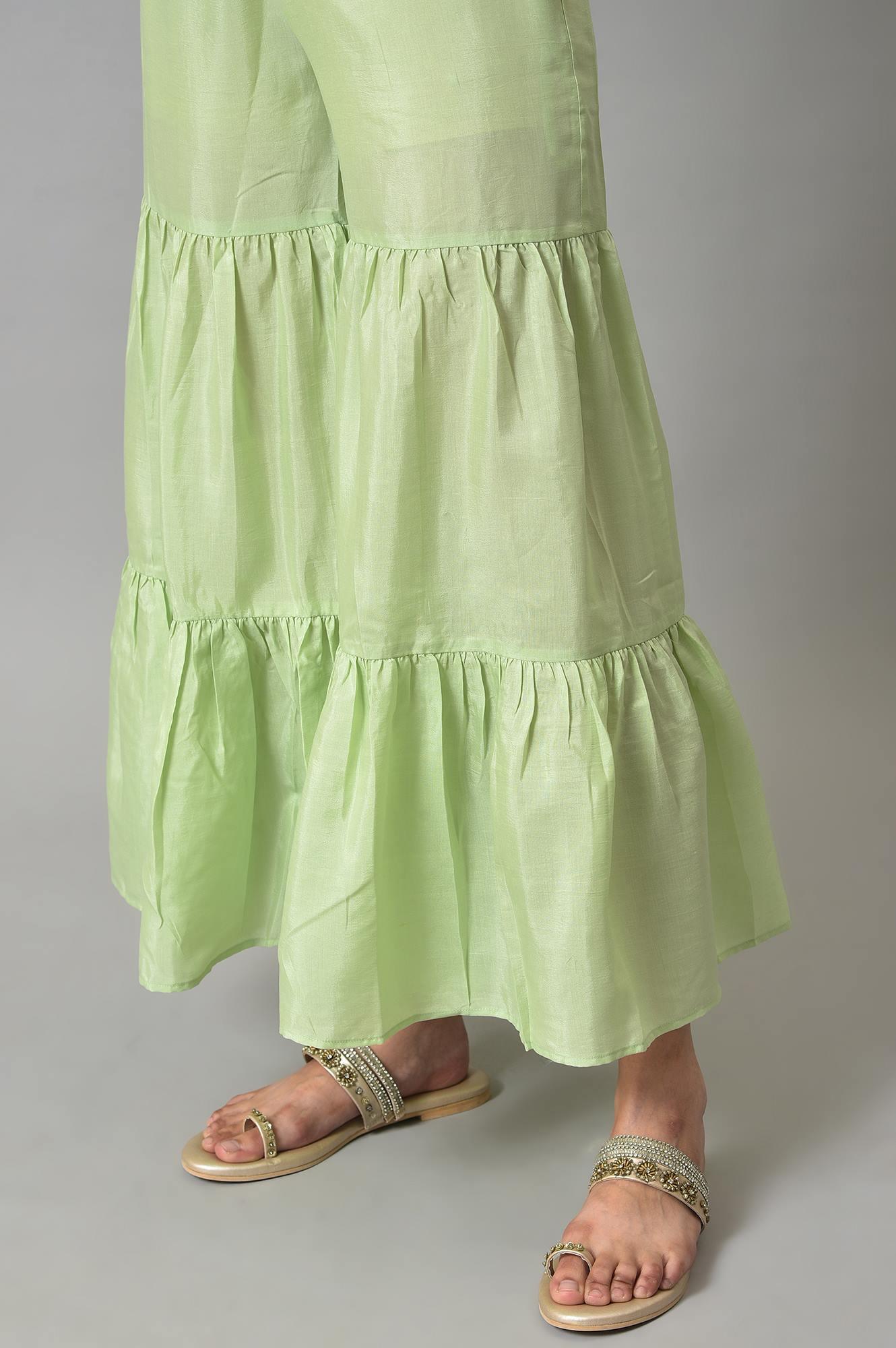 Green Printed kurta, Sharara And Dupatta Set - wforwoman