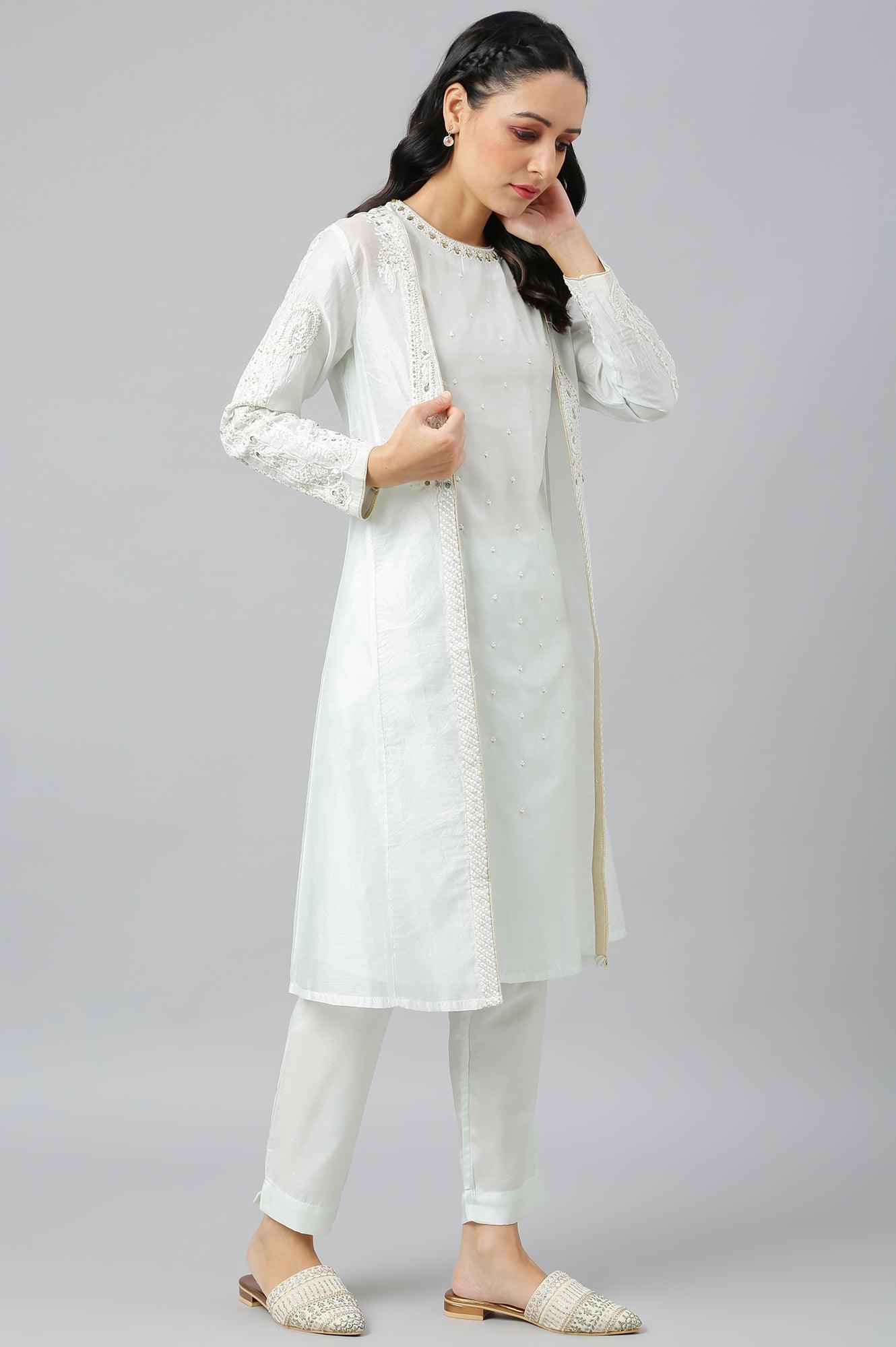 Mint Green Festive Trench Jacket Set - wforwoman