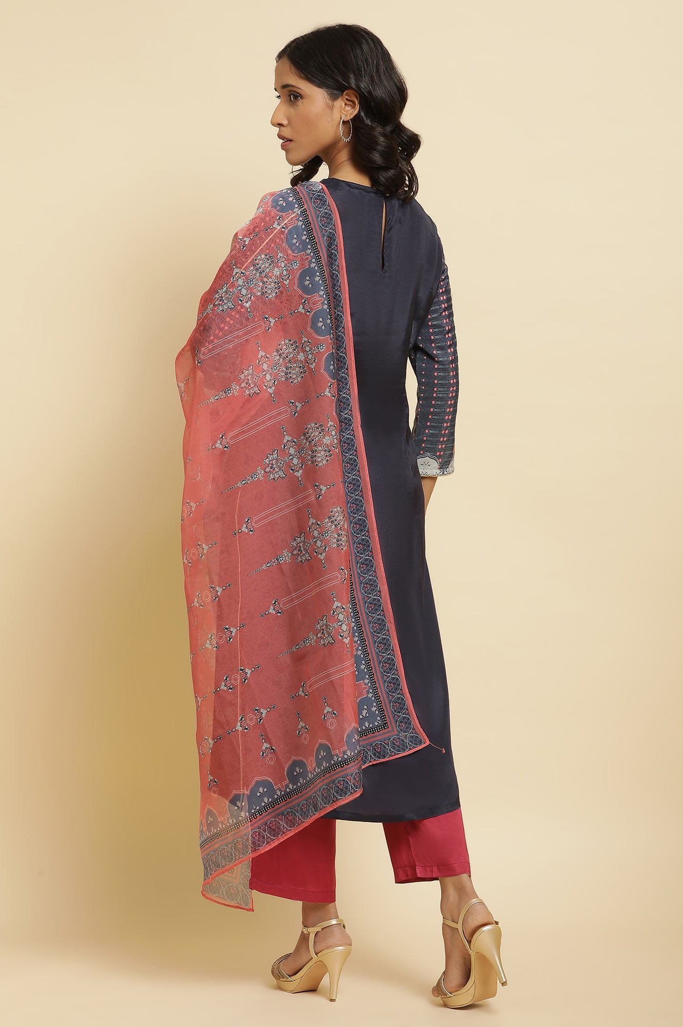 Blue Embroidered Kurta, Straight Pants & Dupatta Set