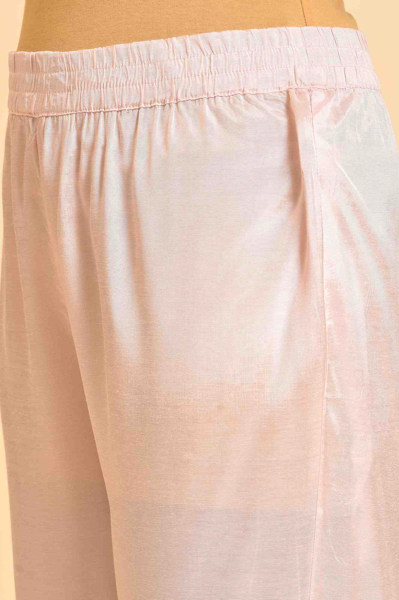 Light Pink Embroidered Kurta, Pants And Dupatta Set - wforwoman