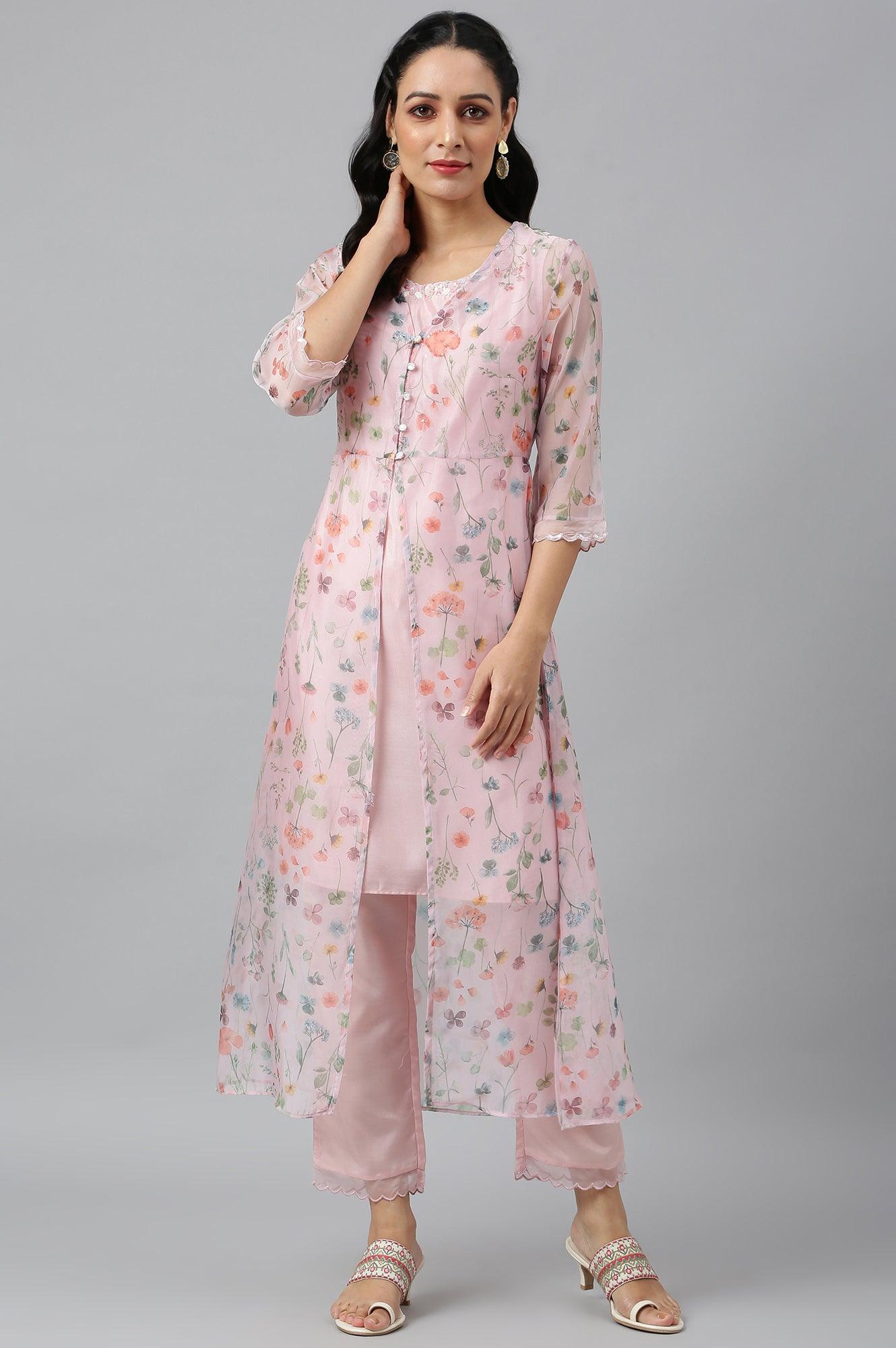 Women Pink Festive Jacket Set - wforwoman