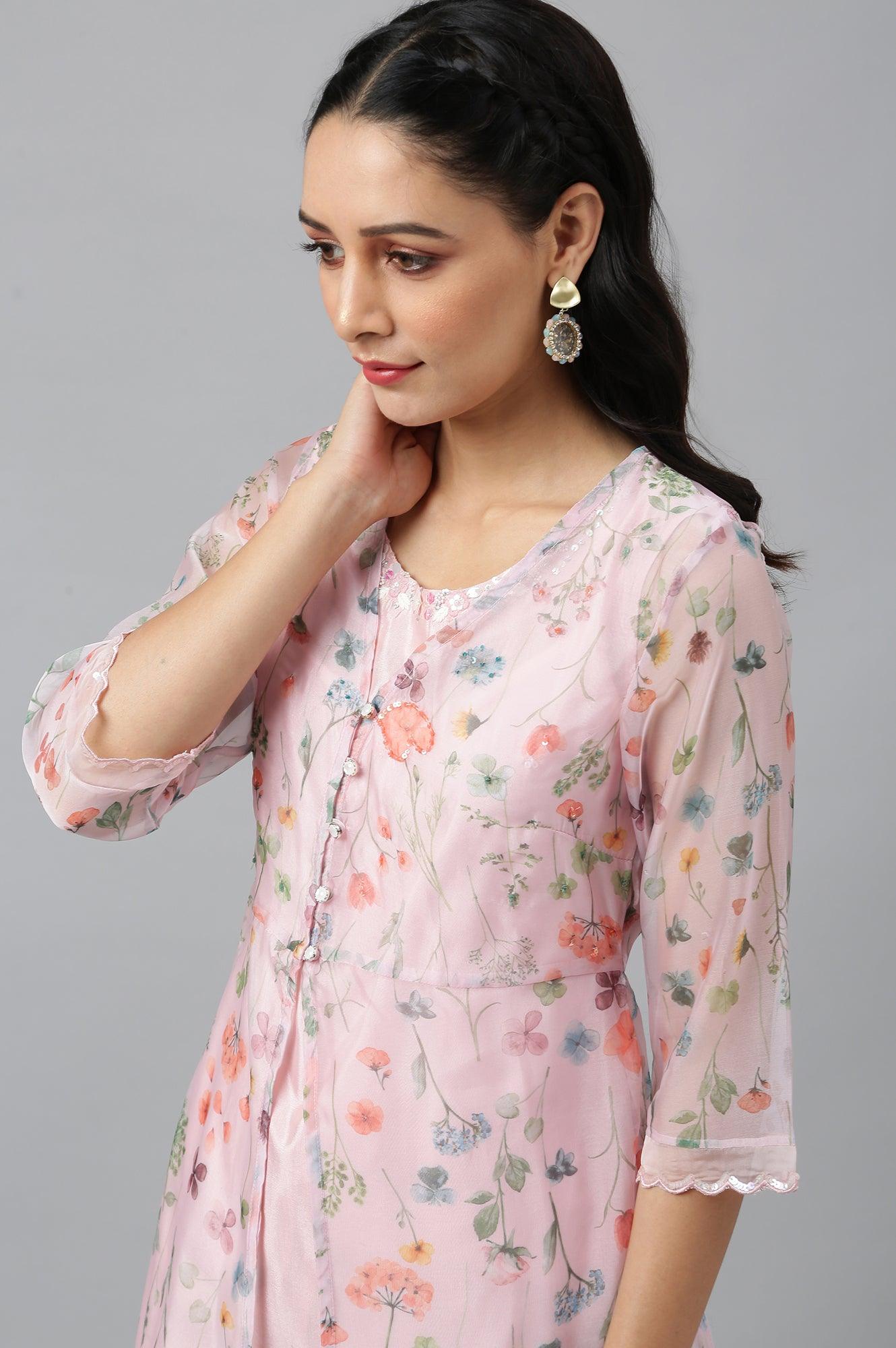 Women Pink Festive Jacket Set - wforwoman