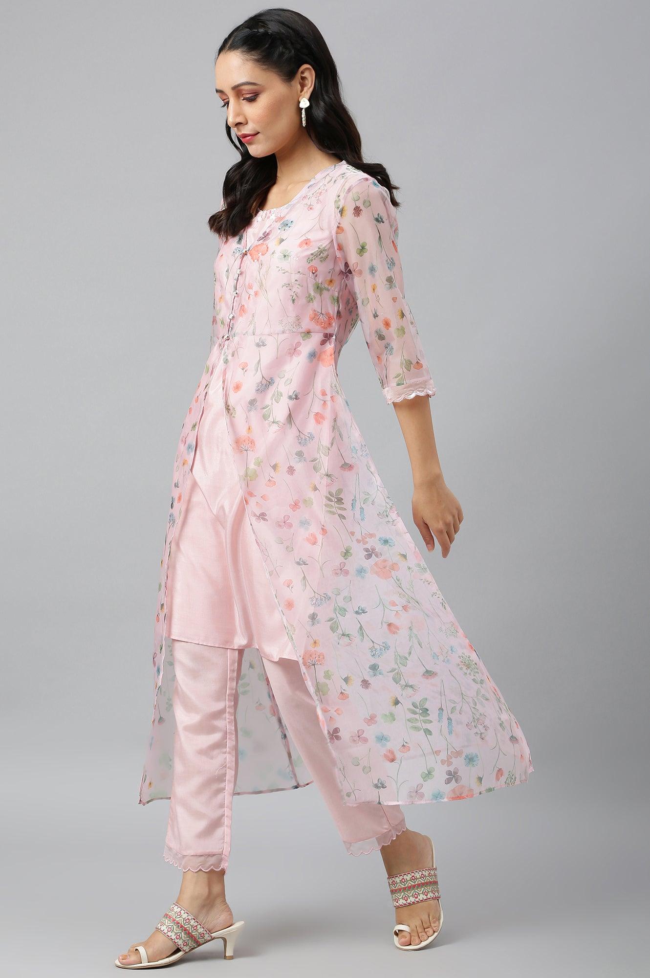 Women Pink Festive Jacket Set - wforwoman