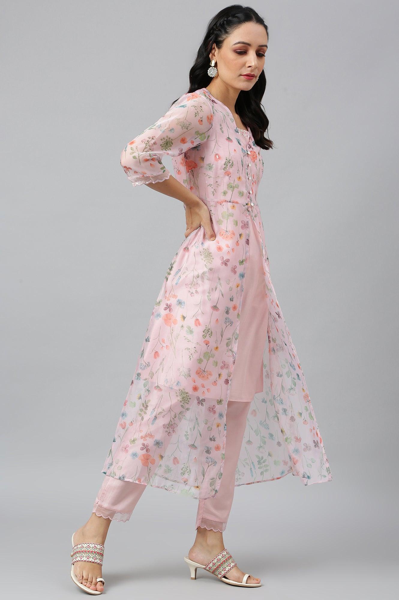 Women Pink Festive Jacket Set - wforwoman