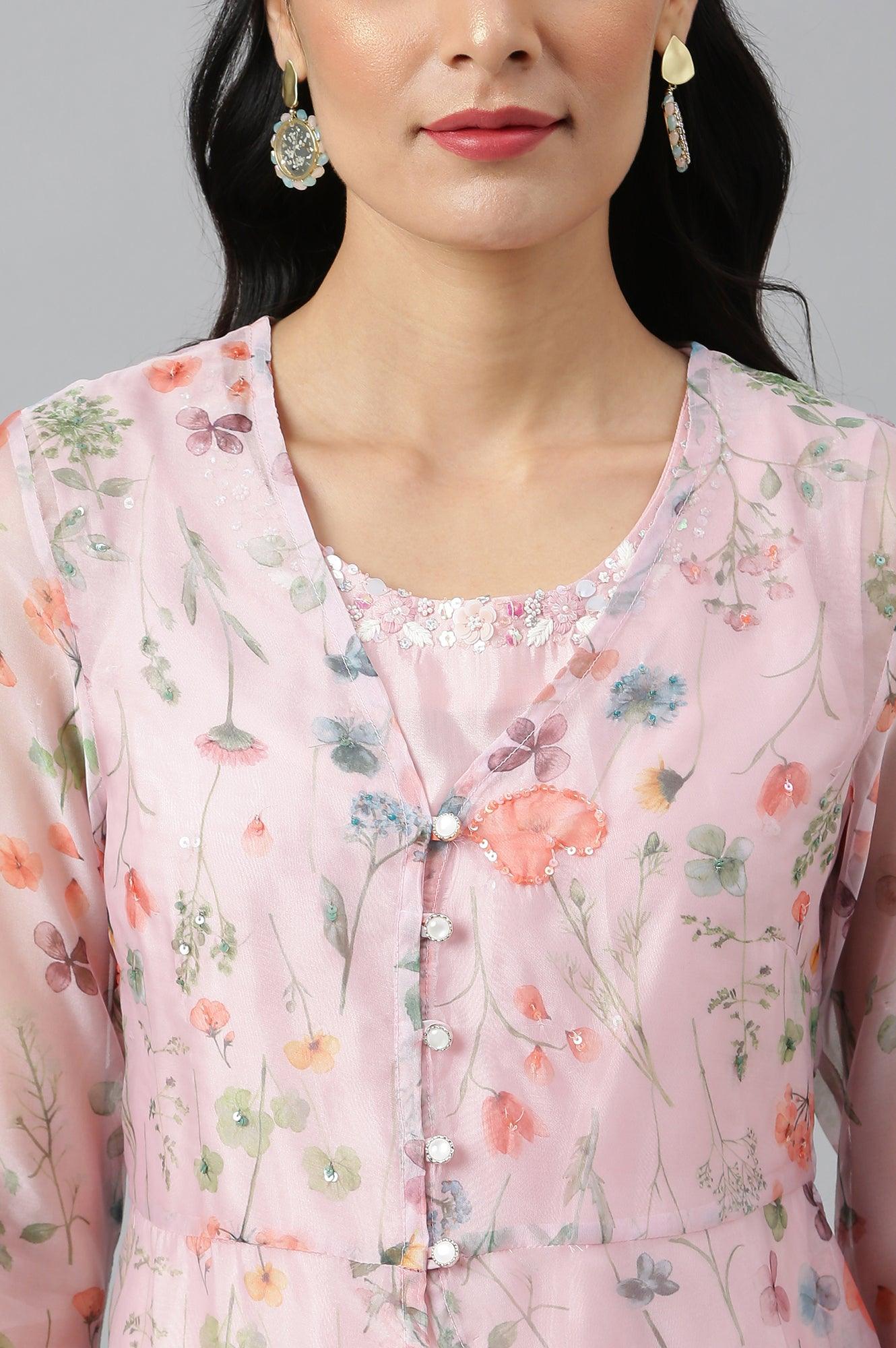 Women Pink Festive Jacket Set - wforwoman