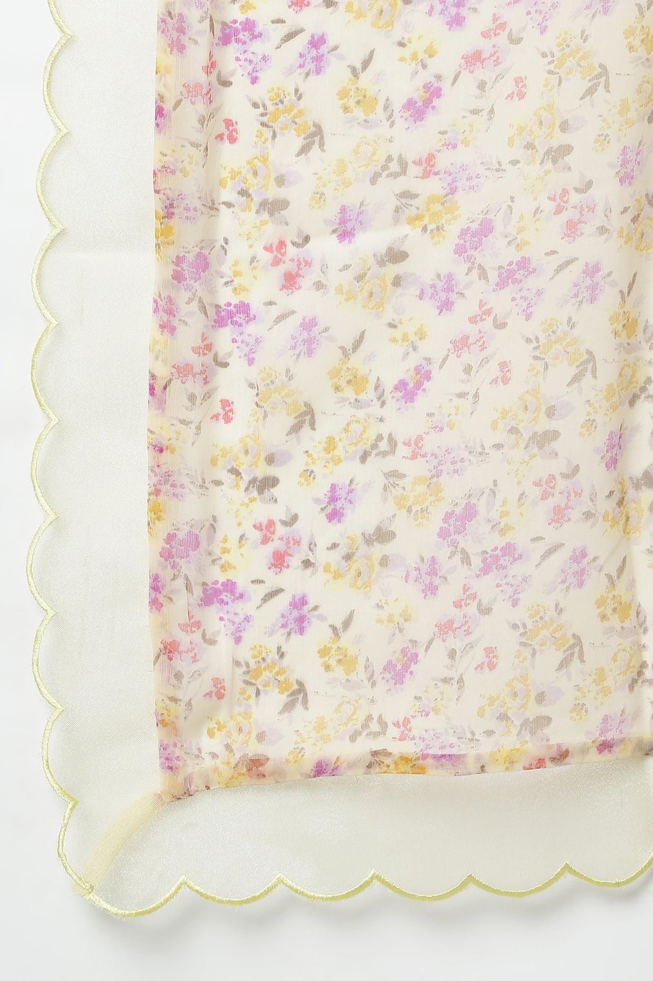 Lemon Yellow Embroidered Chanderi kurta With Slim Pants And Dupatta - wforwoman