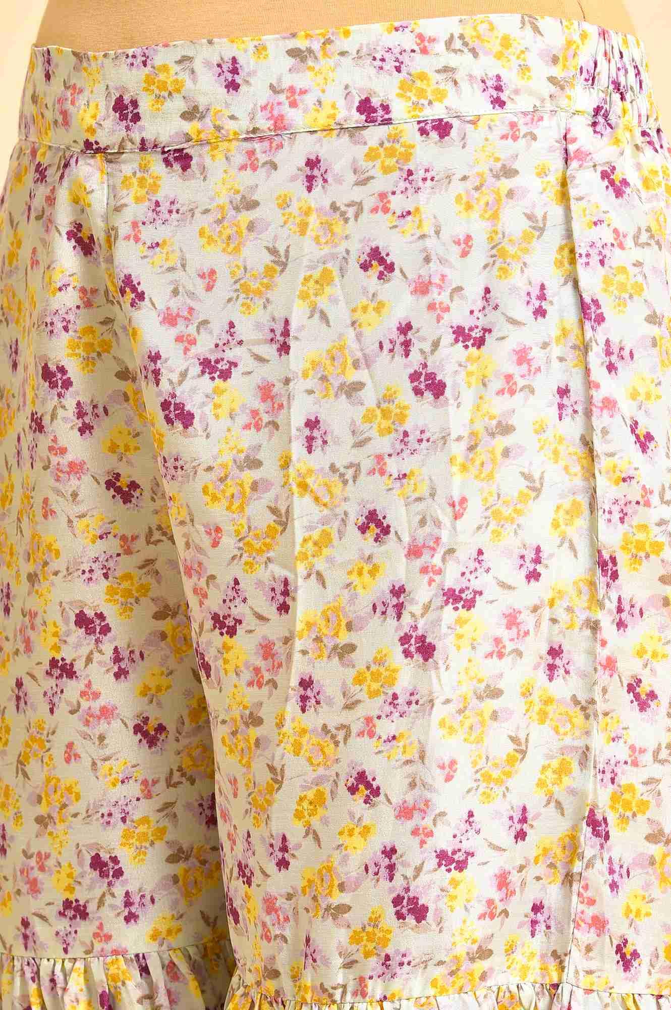 Green Printed kurta With Sharara And Dupatta - wforwoman