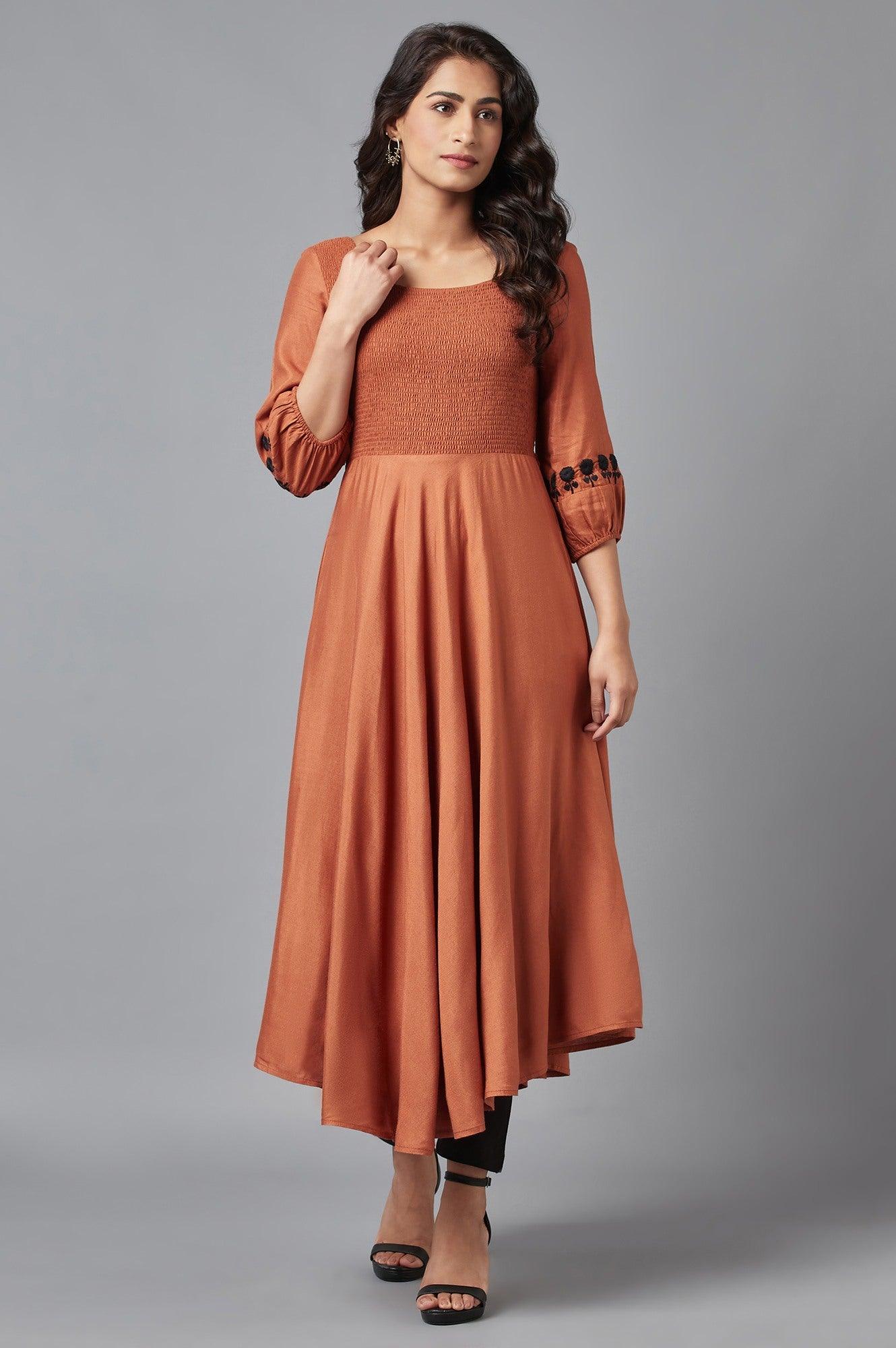 Rust Brown Solid Dress - wforwoman