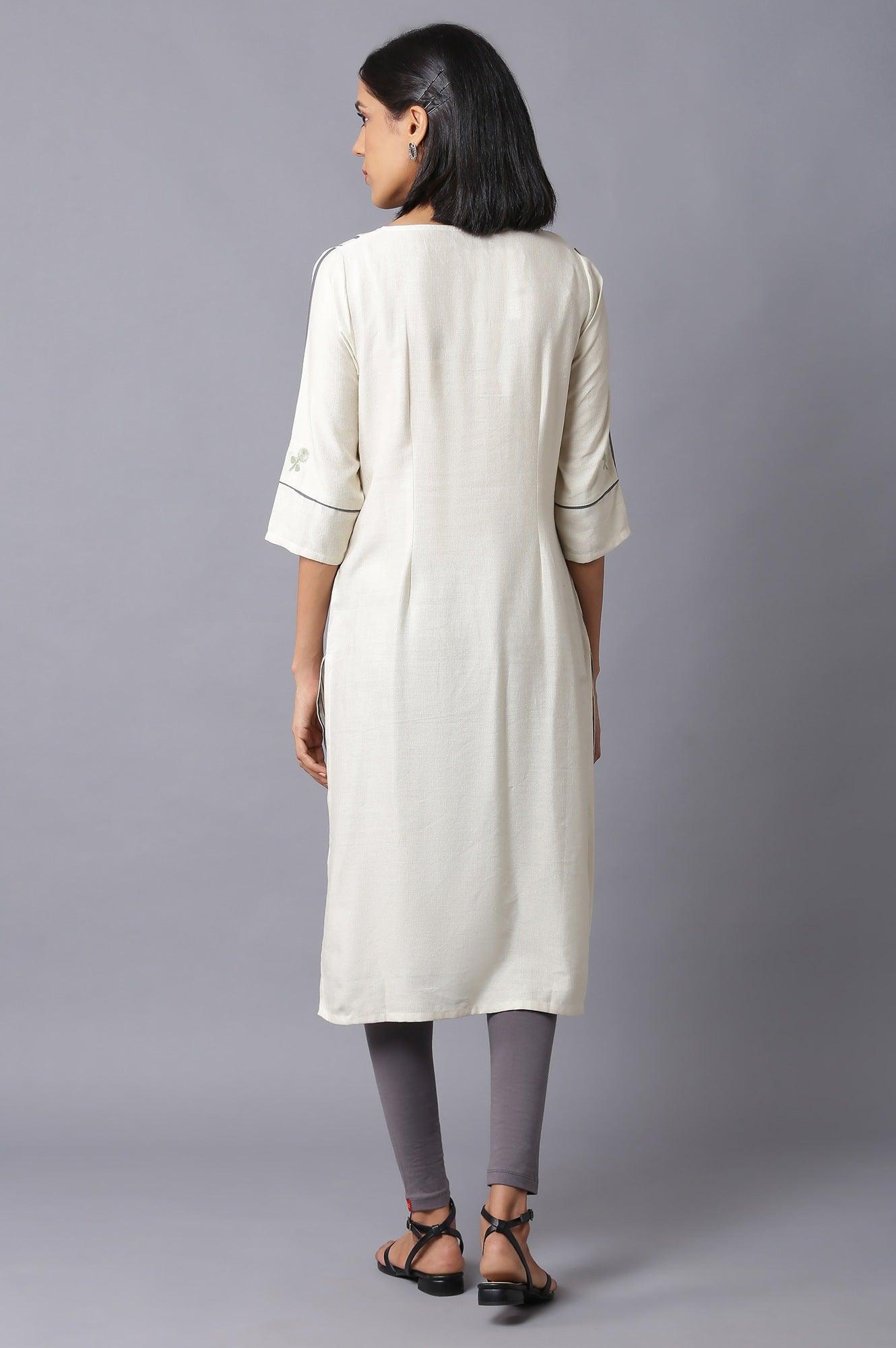 Ecru Straight Printed kurta - wforwoman