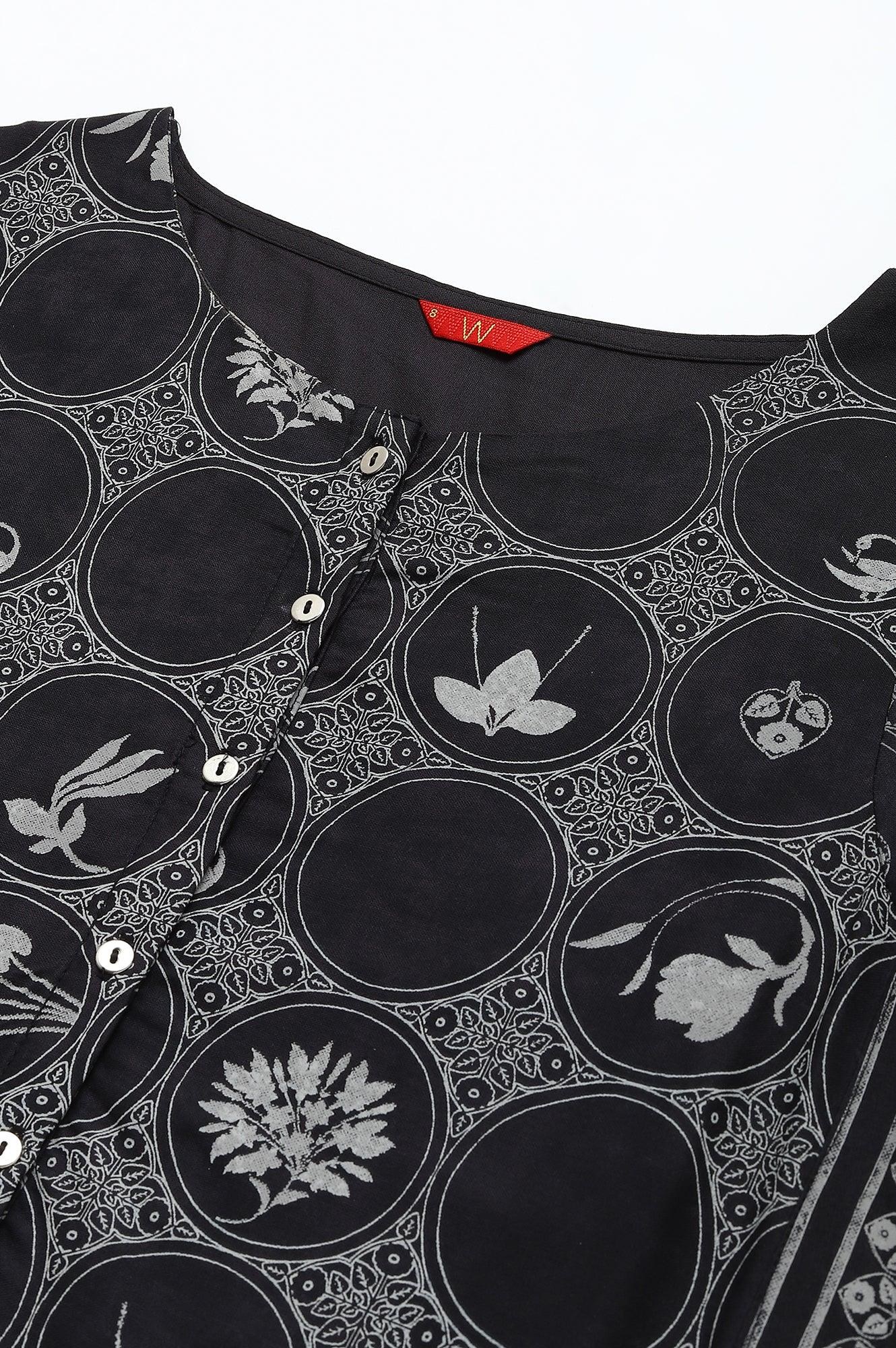 Midnight Black Printed kurta - wforwoman
