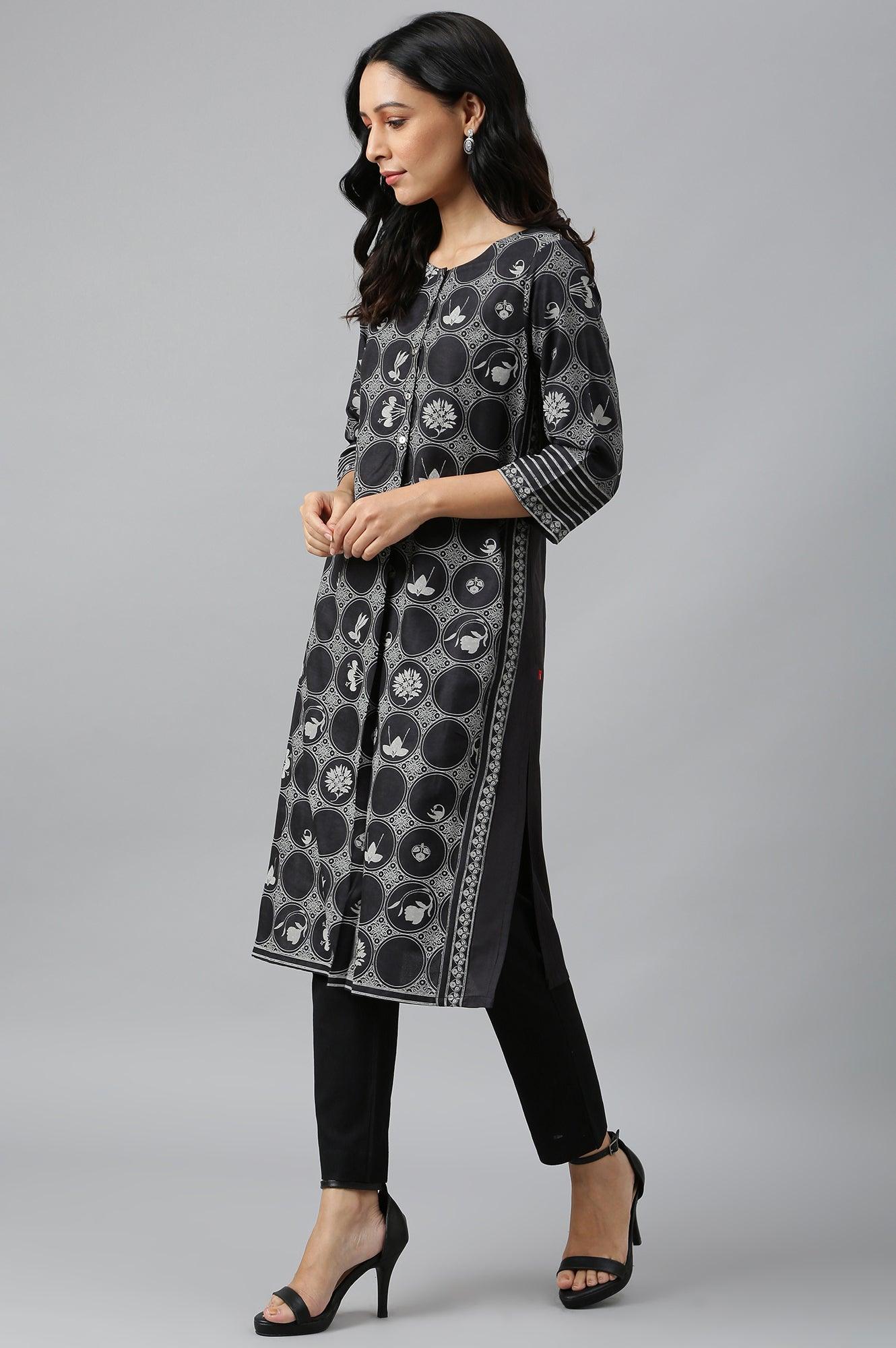 Midnight Black Printed kurta - wforwoman