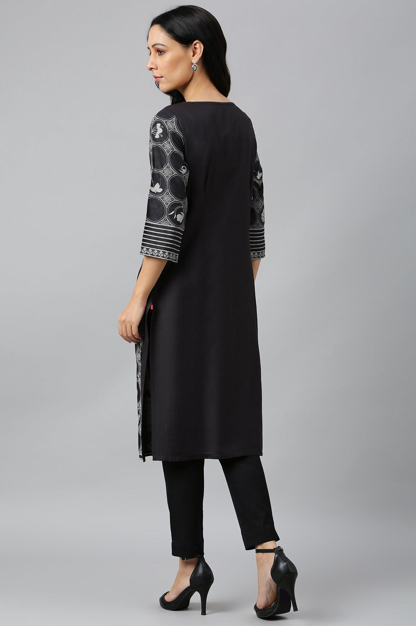 Midnight Black Printed kurta - wforwoman