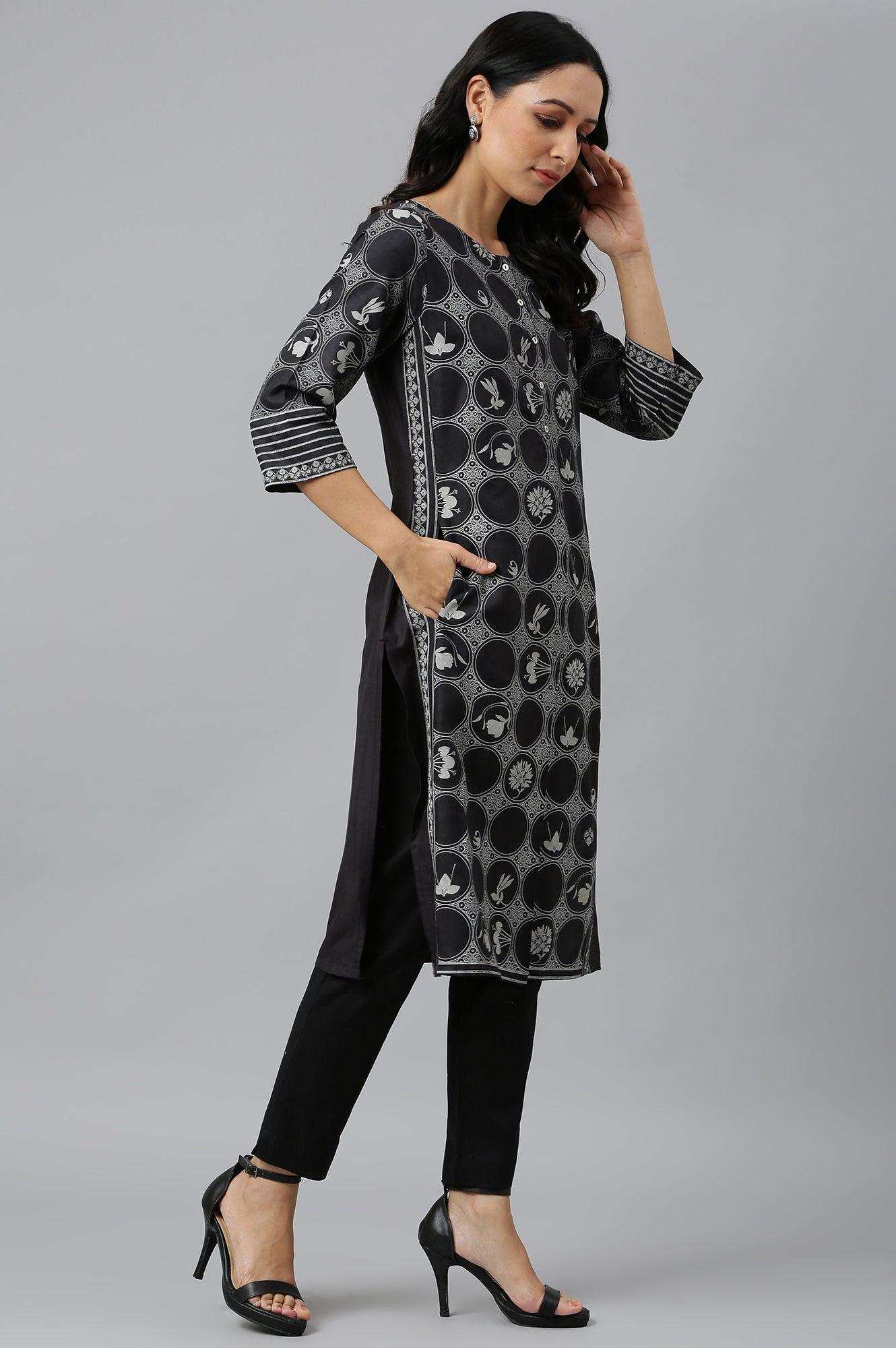 Midnight Black Printed kurta - wforwoman