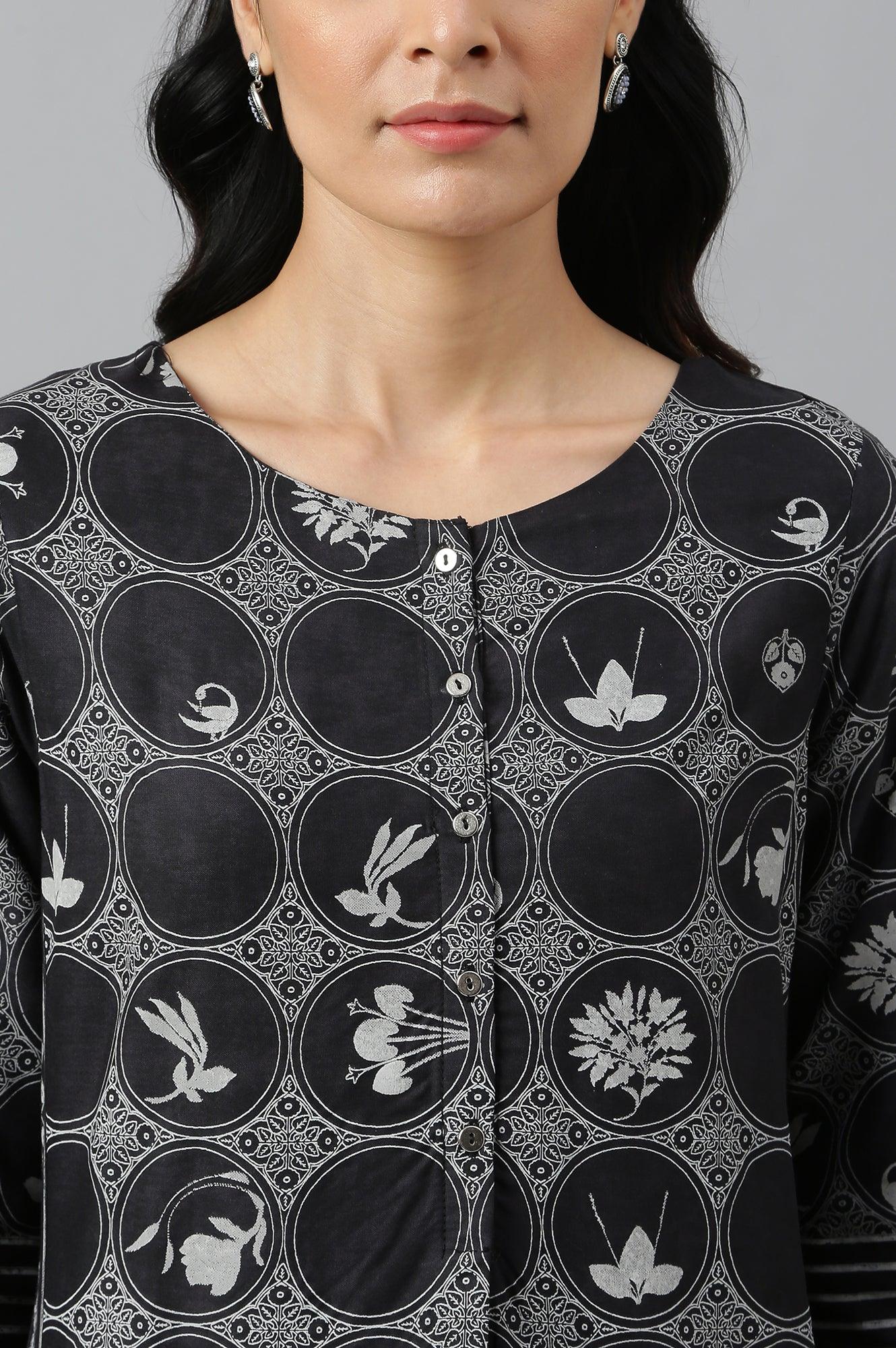 Midnight Black Printed kurta - wforwoman