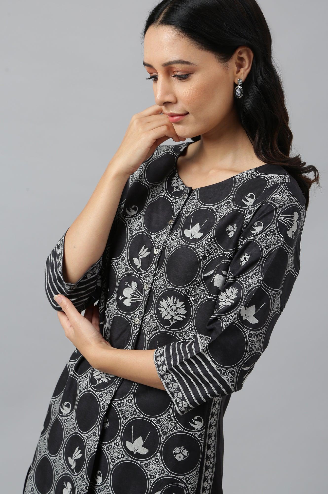 Midnight Black Printed kurta - wforwoman