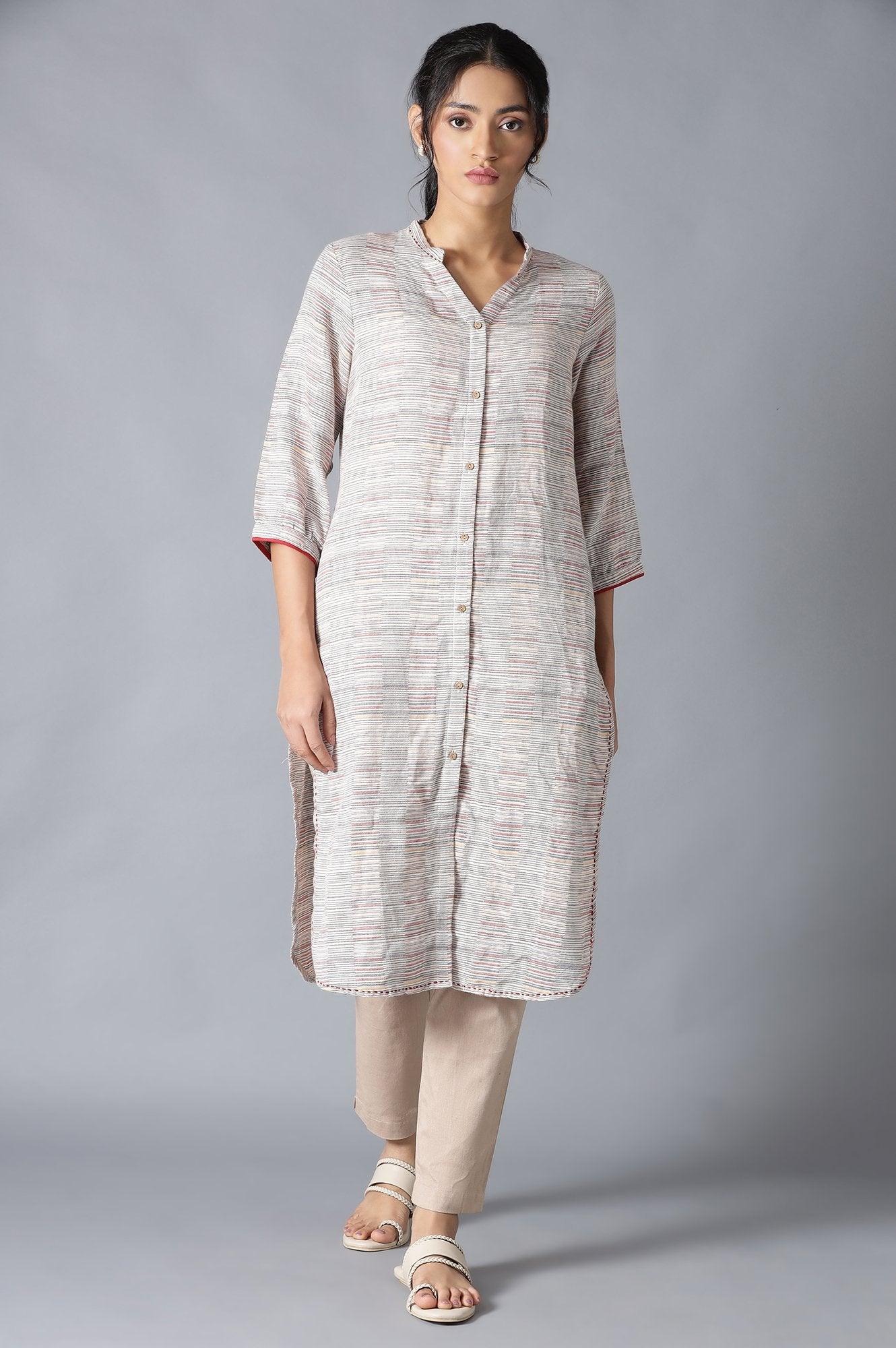Pristine White Dobby Straight kurta - wforwoman