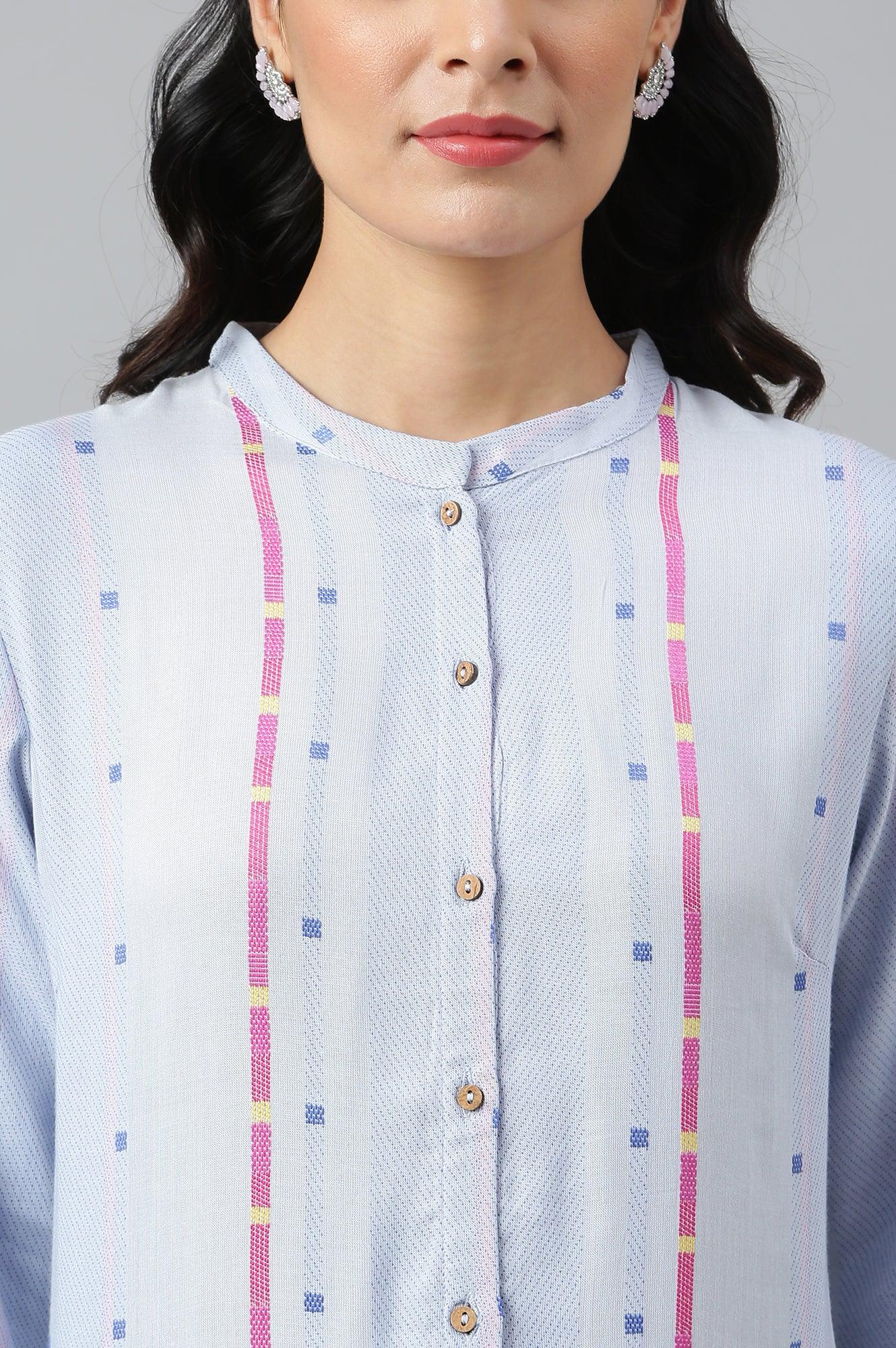 Light Blue Shirt kurta With Front Placket - wforwoman