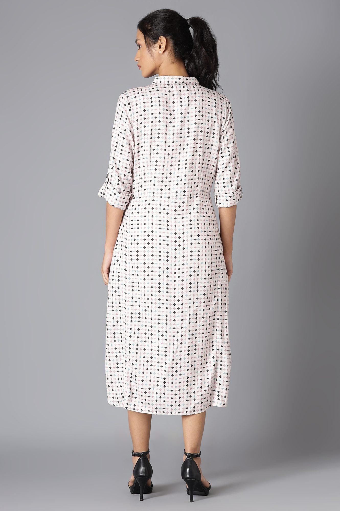 Light Pink Geometric Print Shirt Dress - wforwoman