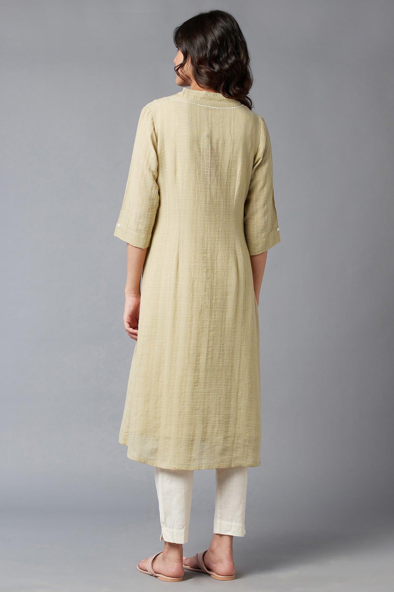 Ecru kurta With Wheat Yellow Jacket - wforwoman