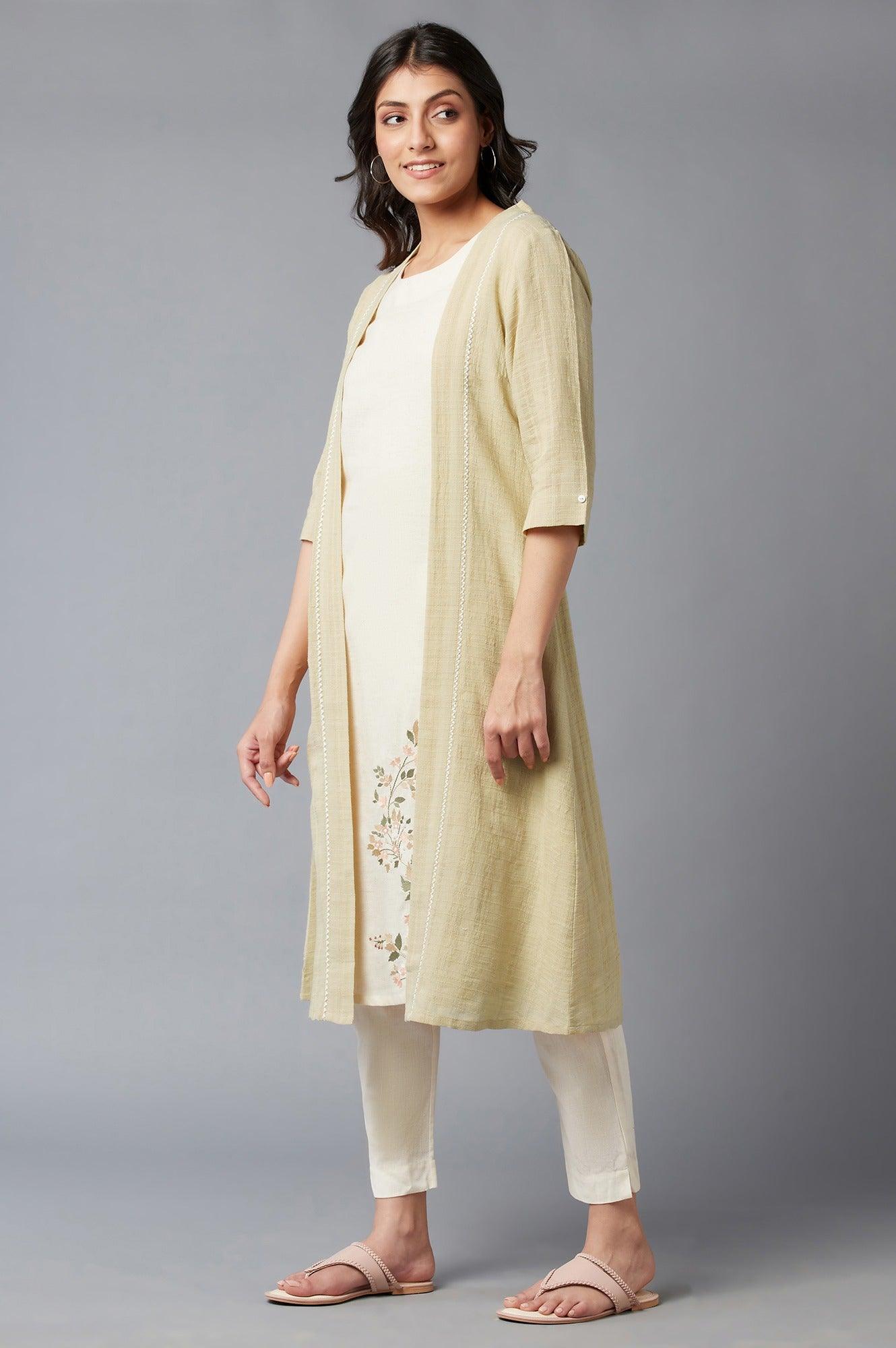 Ecru kurta With Wheat Yellow Jacket - wforwoman