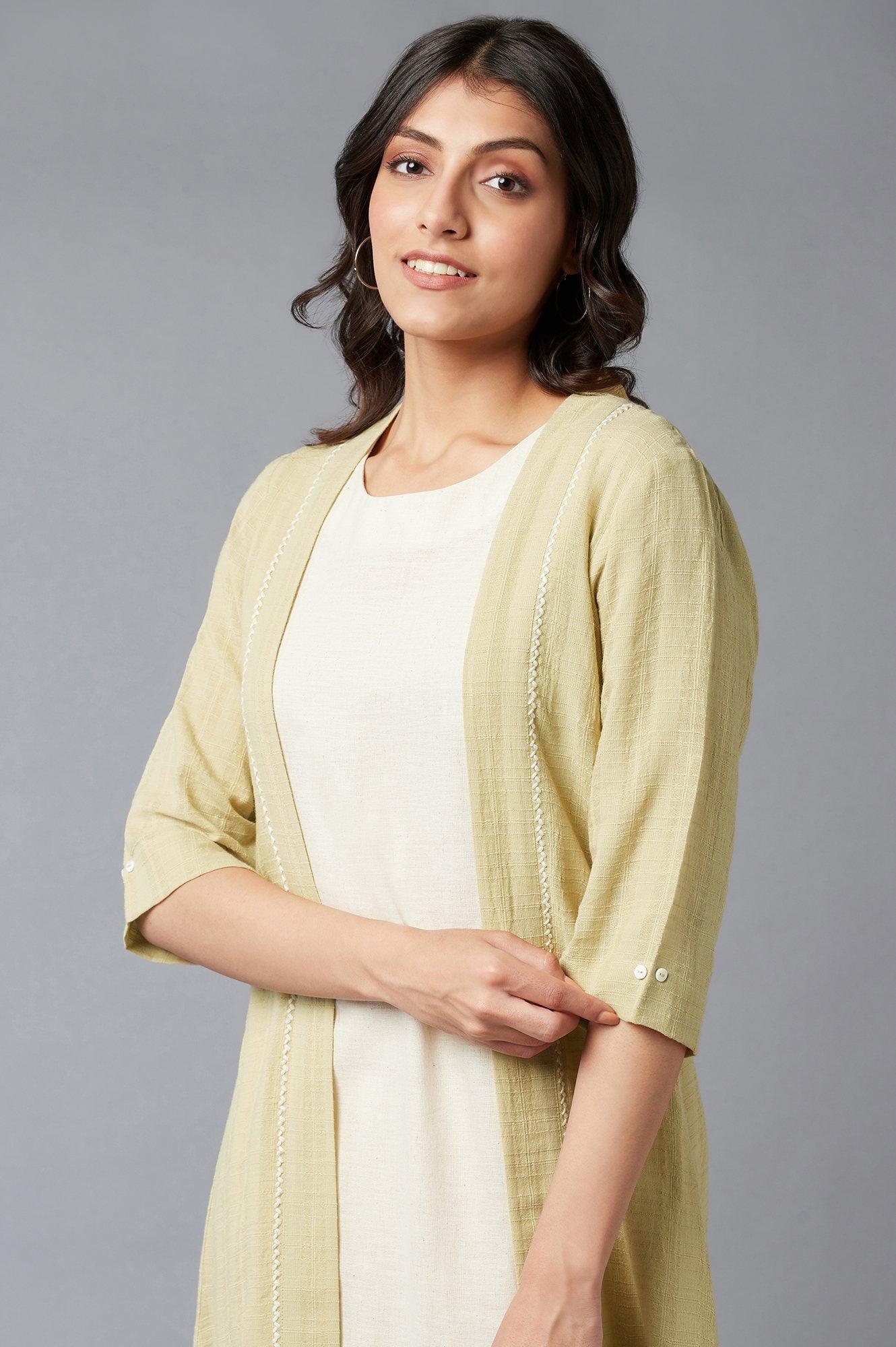 Ecru kurta With Wheat Yellow Jacket - wforwoman