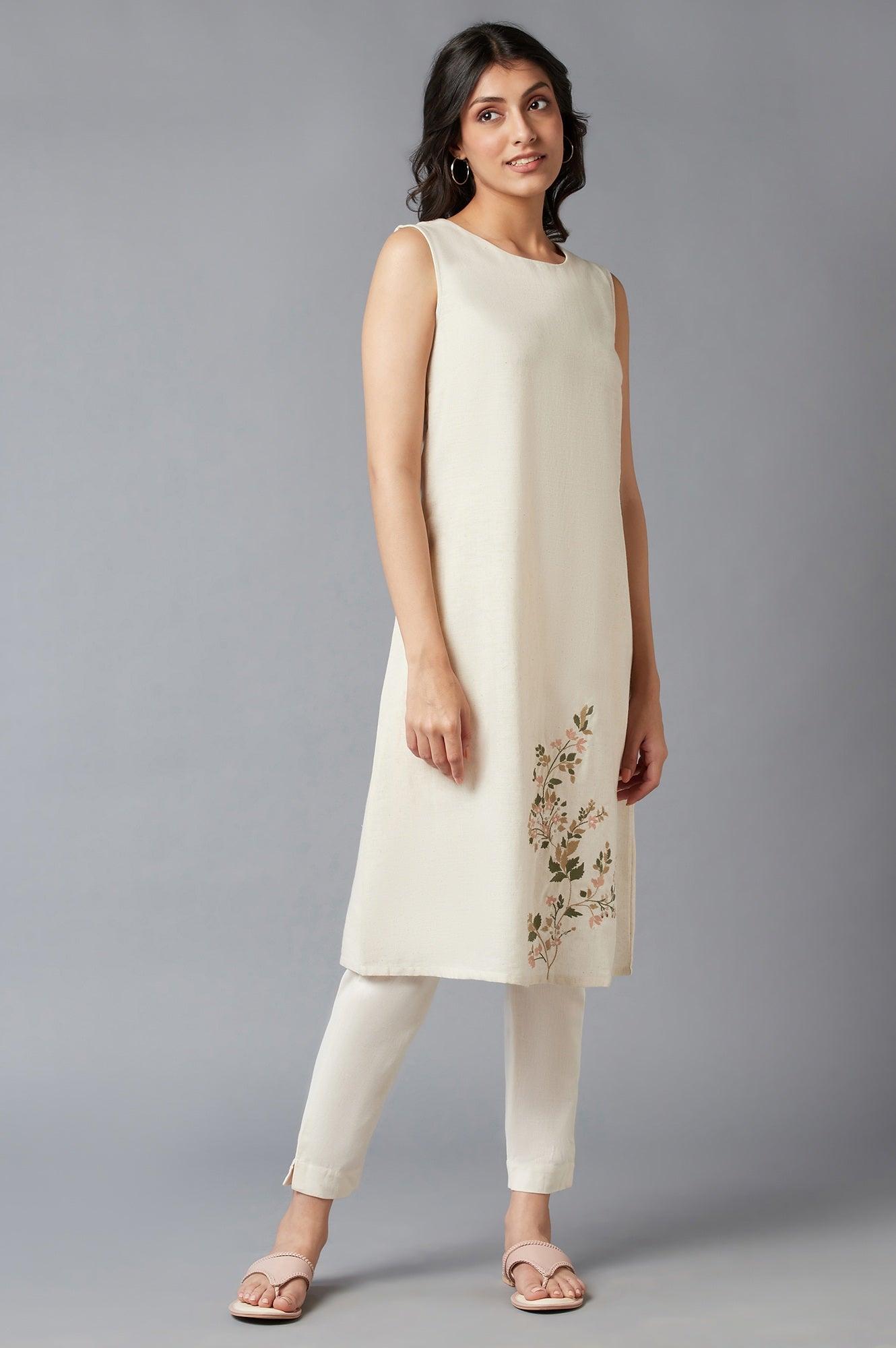 Ecru kurta With Wheat Yellow Jacket - wforwoman