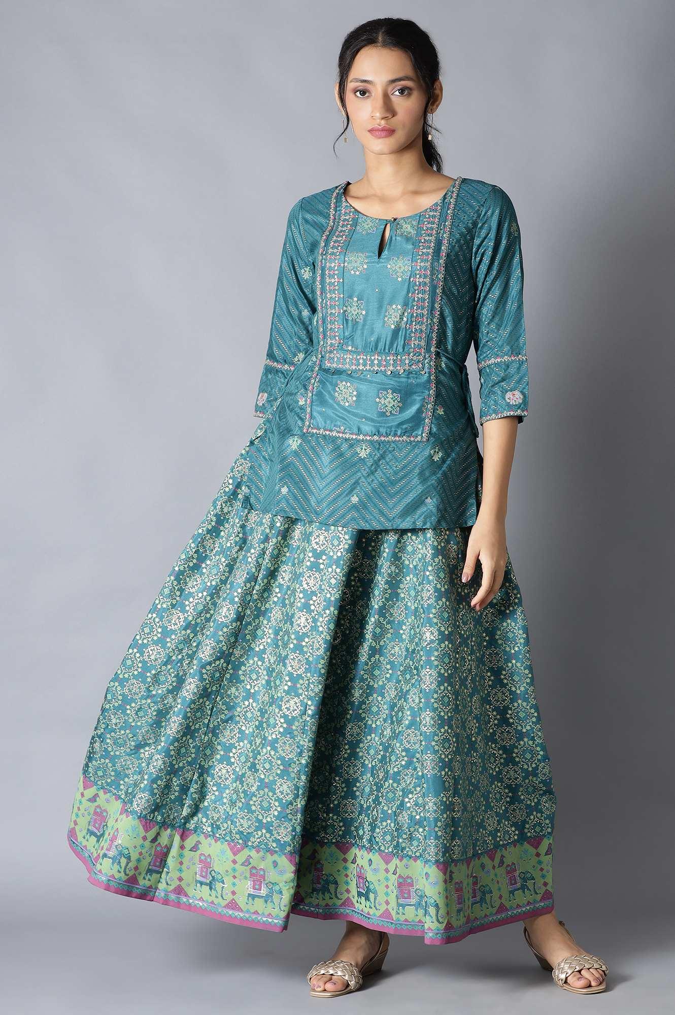 Buy Green Printed Attached 'Top And Skirt' Dress 4999 W for
