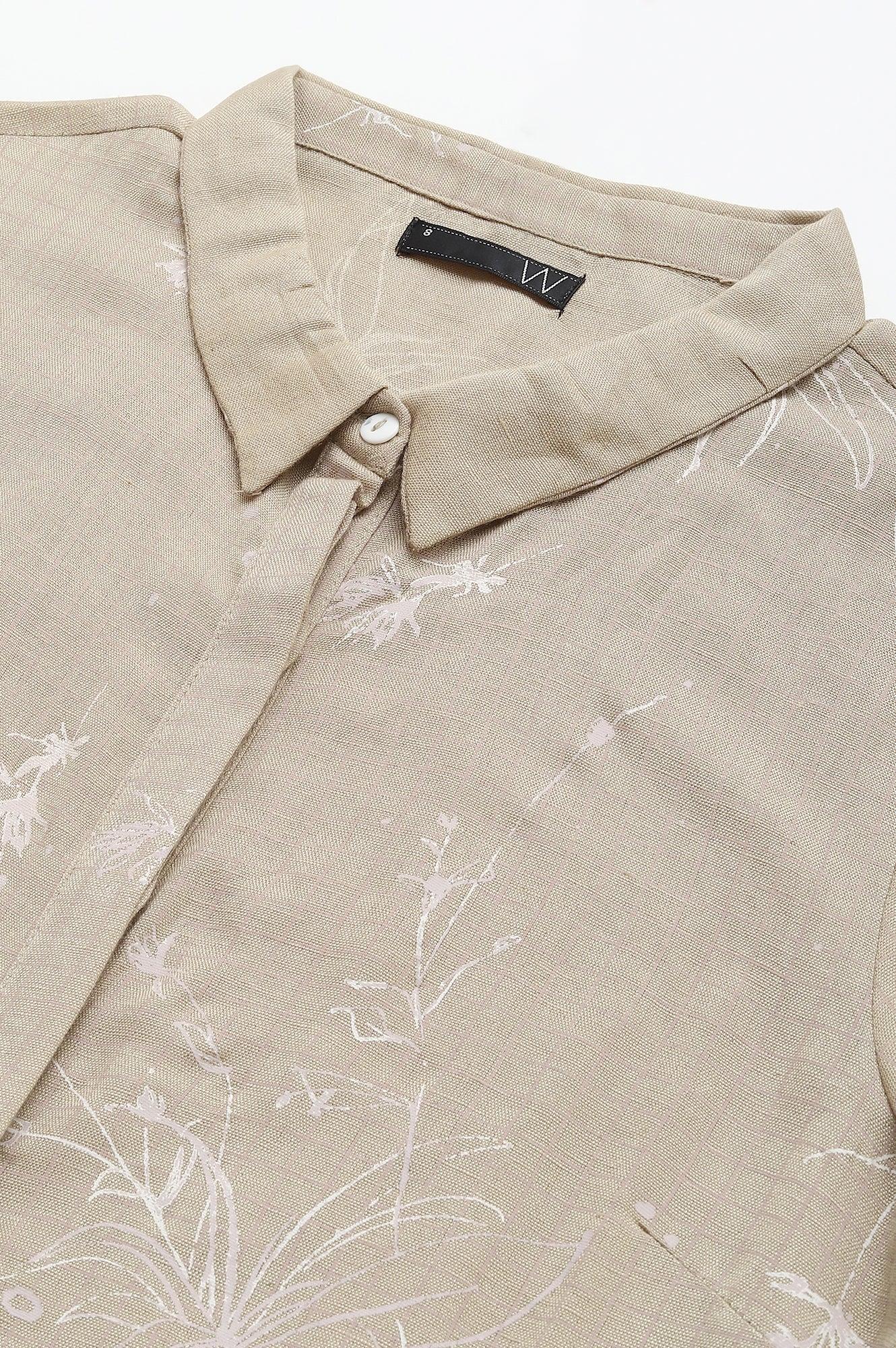 Beige Floral Print Shirt Dress - wforwoman
