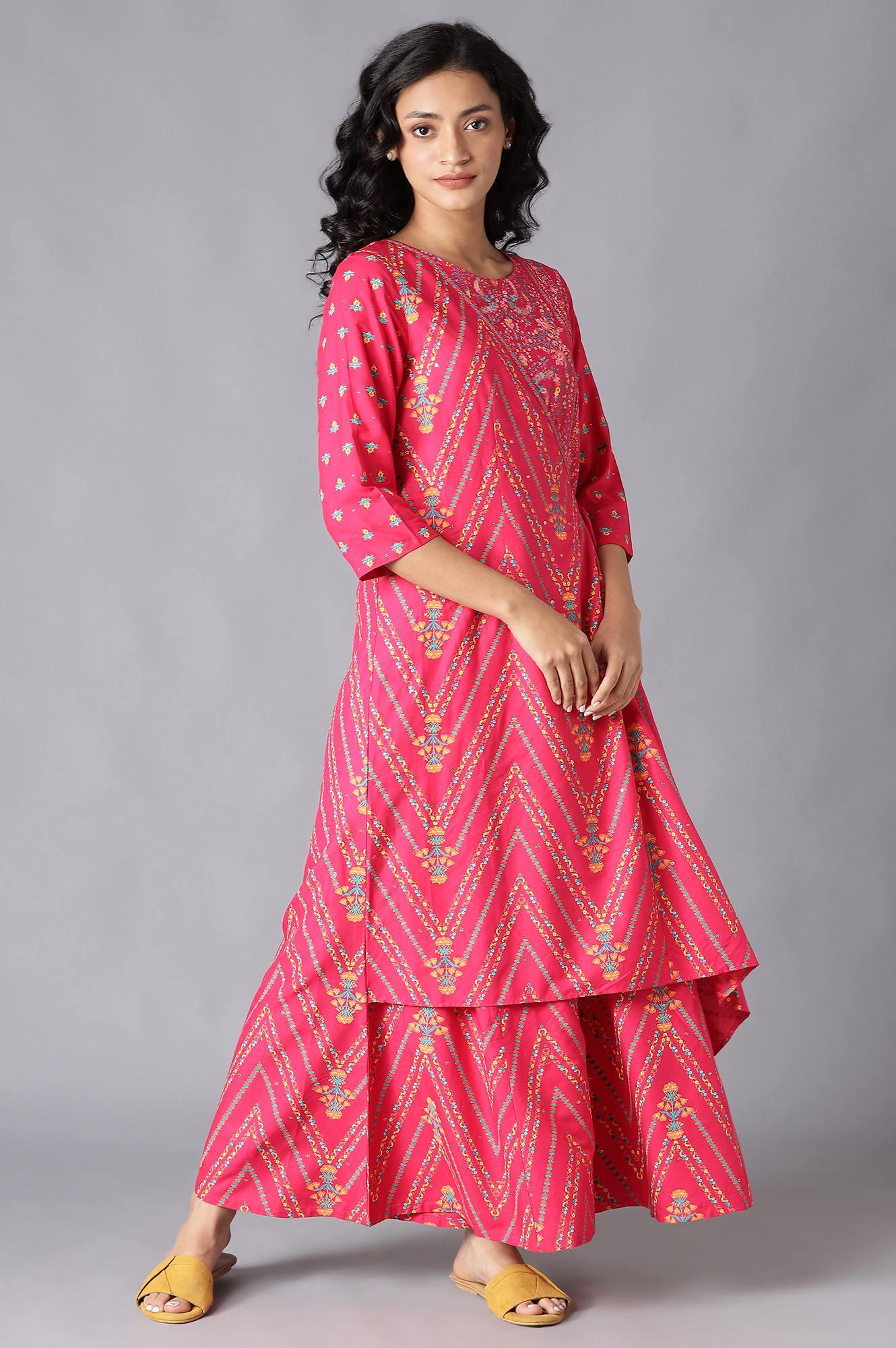 Dark Pink Angrakha Jumpsuit In Round Neck - wforwoman