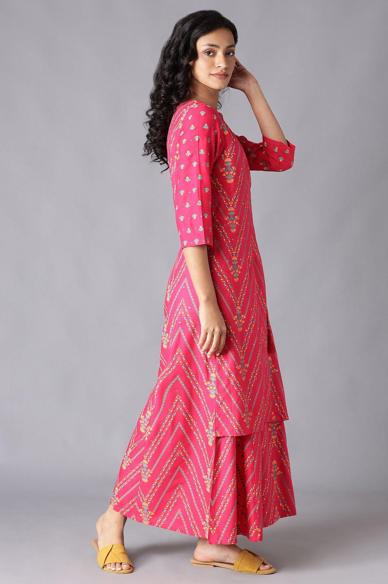 Dark Pink Angrakha Jumpsuit In Round Neck - wforwoman