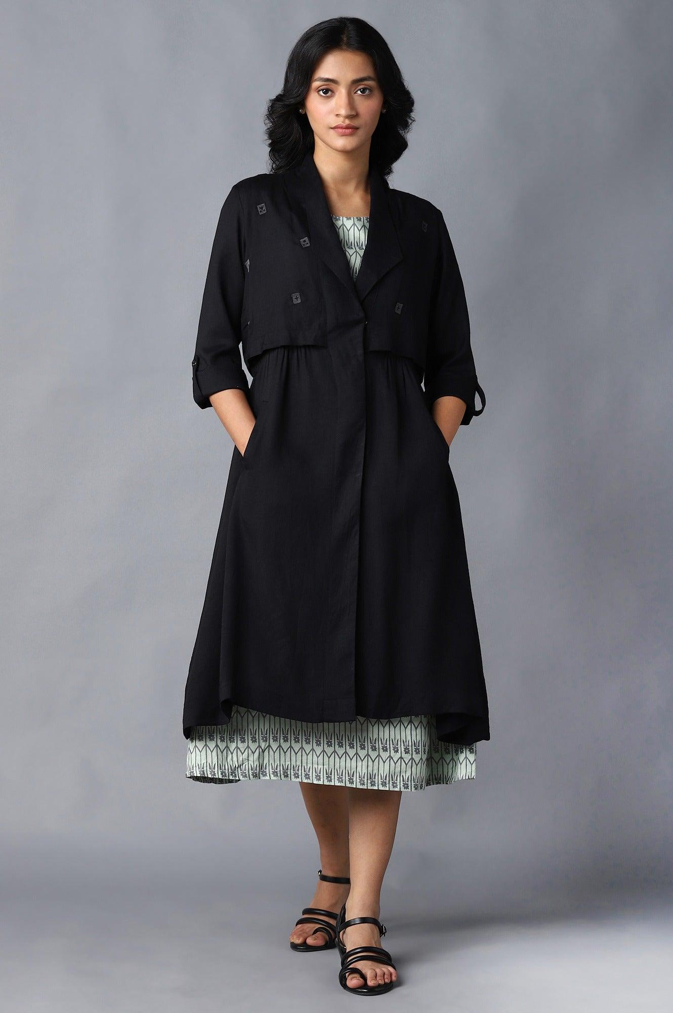 Buy Jet Black Embroidered Jacket Online for Woman