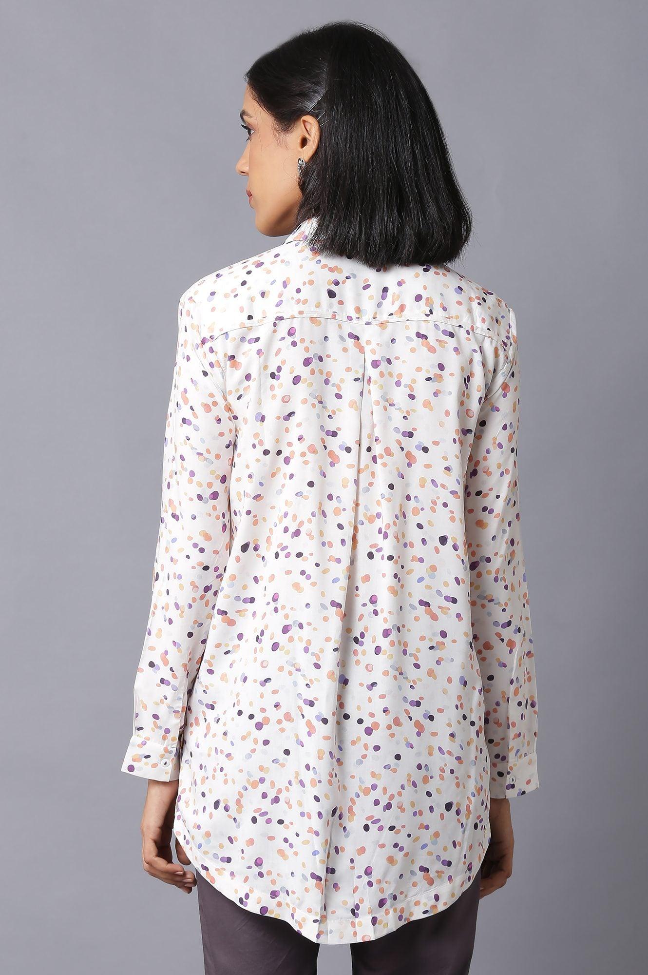 Ecru Polka Dots High-Low Shirt - wforwoman