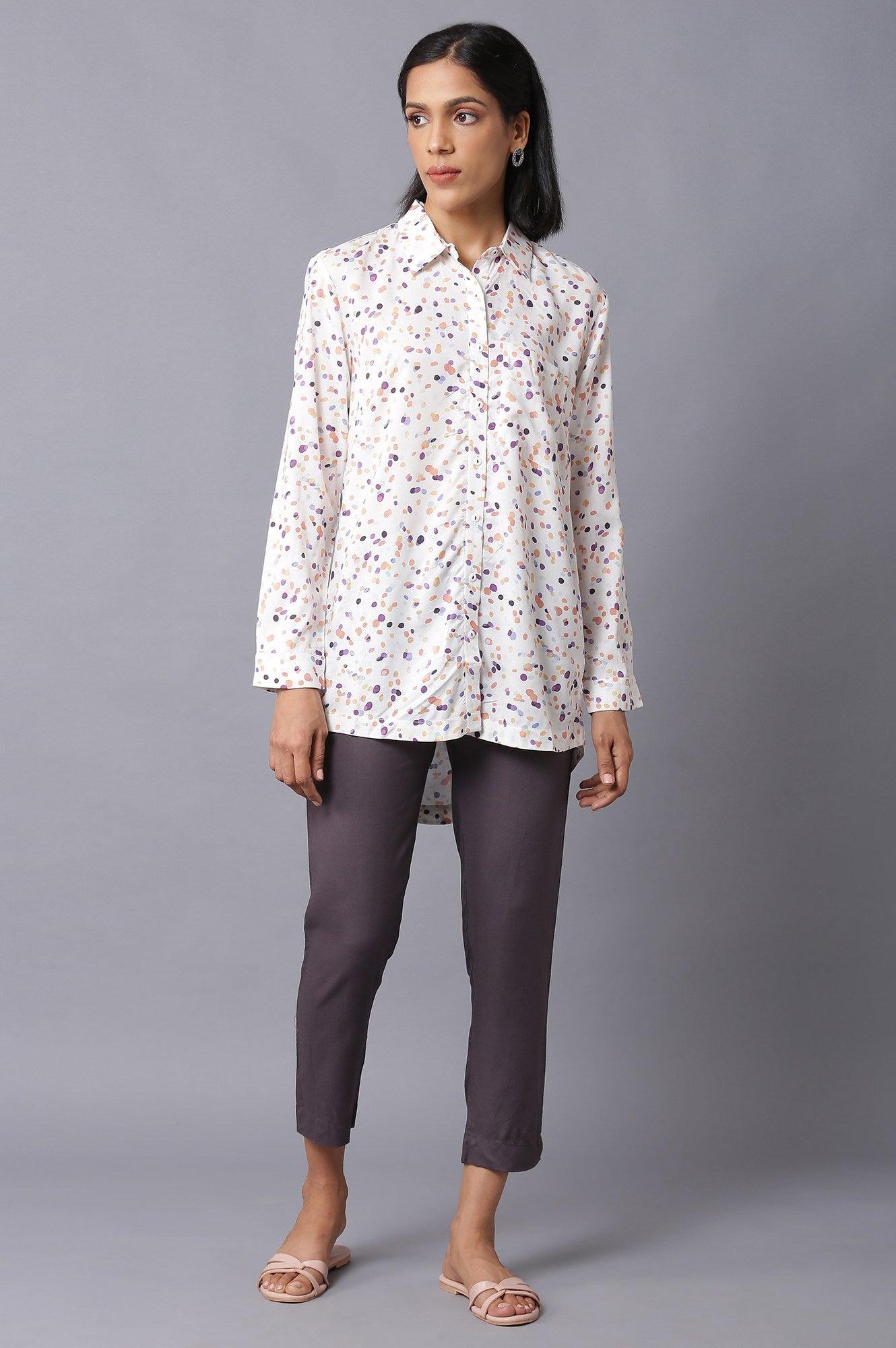 Ecru Polka Dots High-Low Shirt - wforwoman