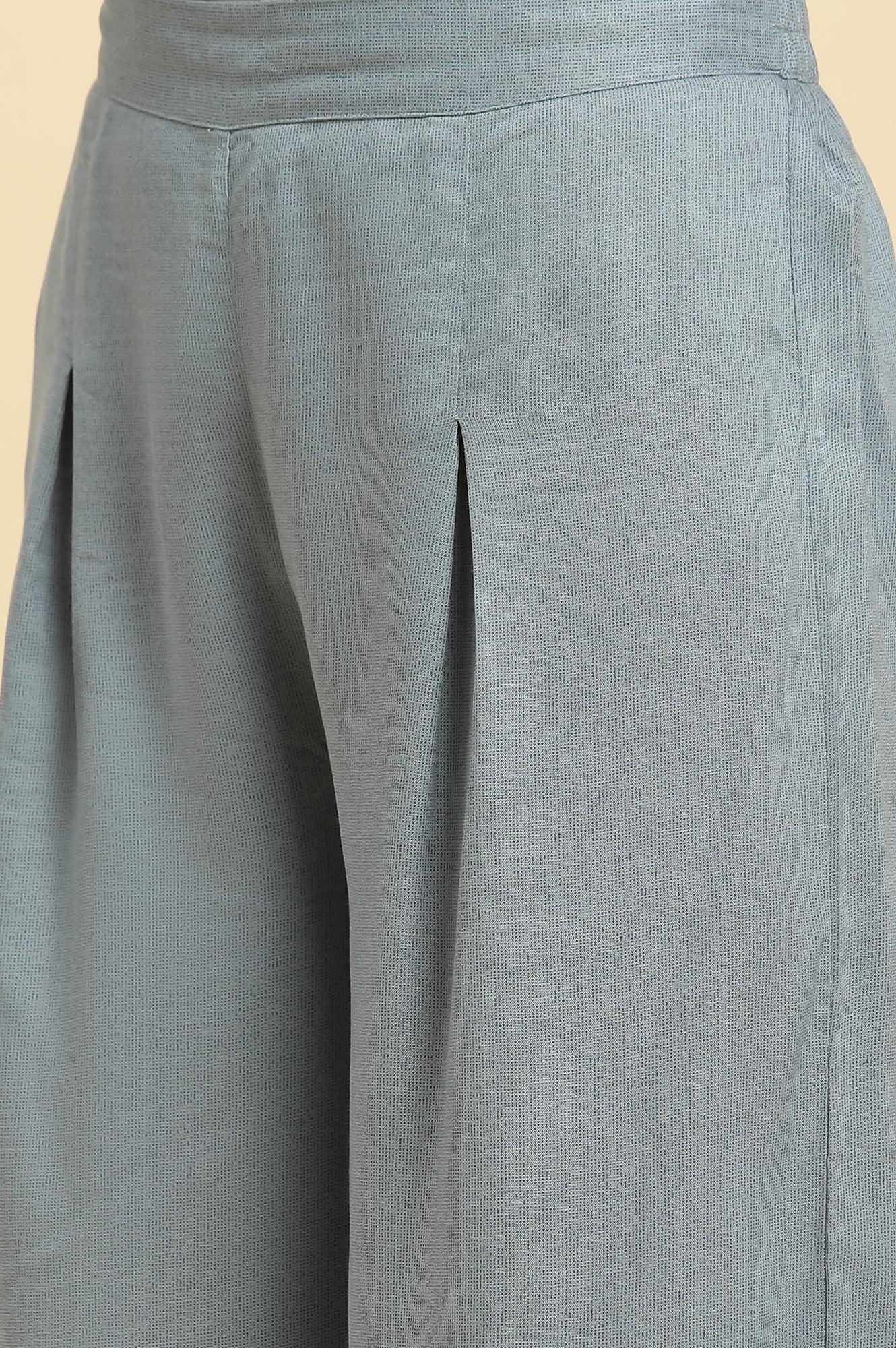 Ecru Printed Kurta With Blue Denim Parallel Pants - wforwoman