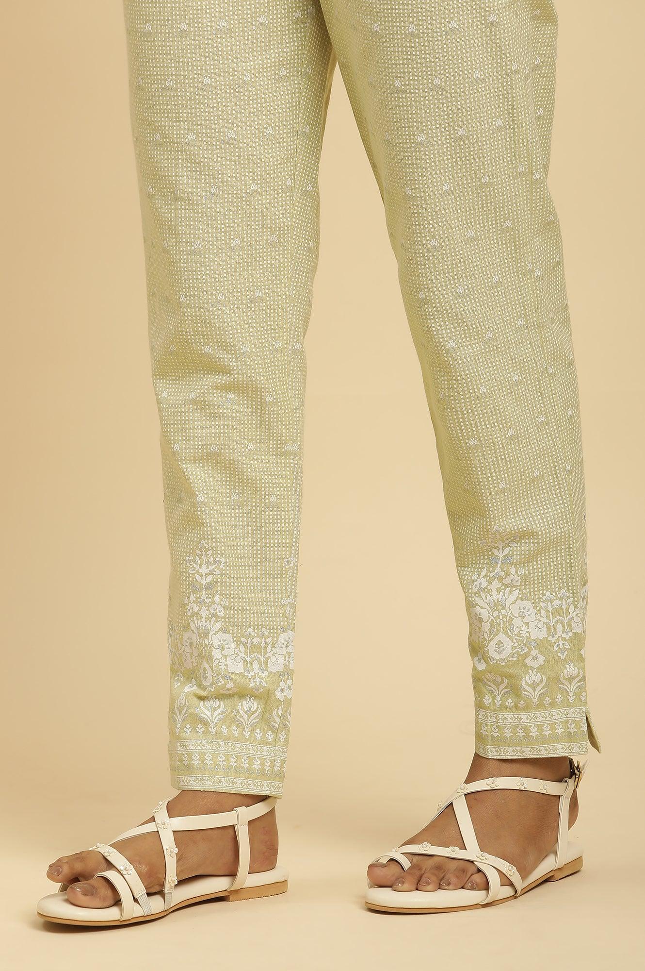 Green Round Neck Kurta And Slim Pants Set - wforwoman