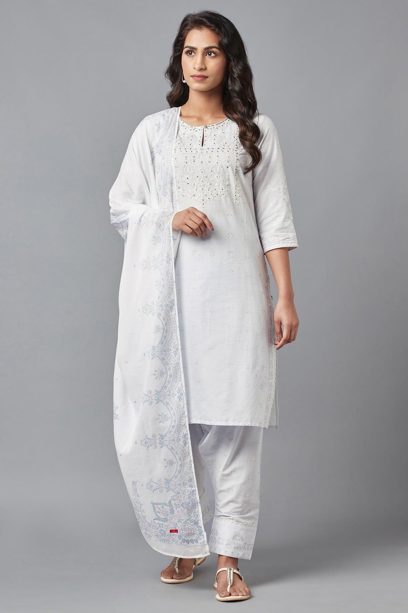 Light Blue Embroidered kurta with Salwar and Dupatta - wforwoman