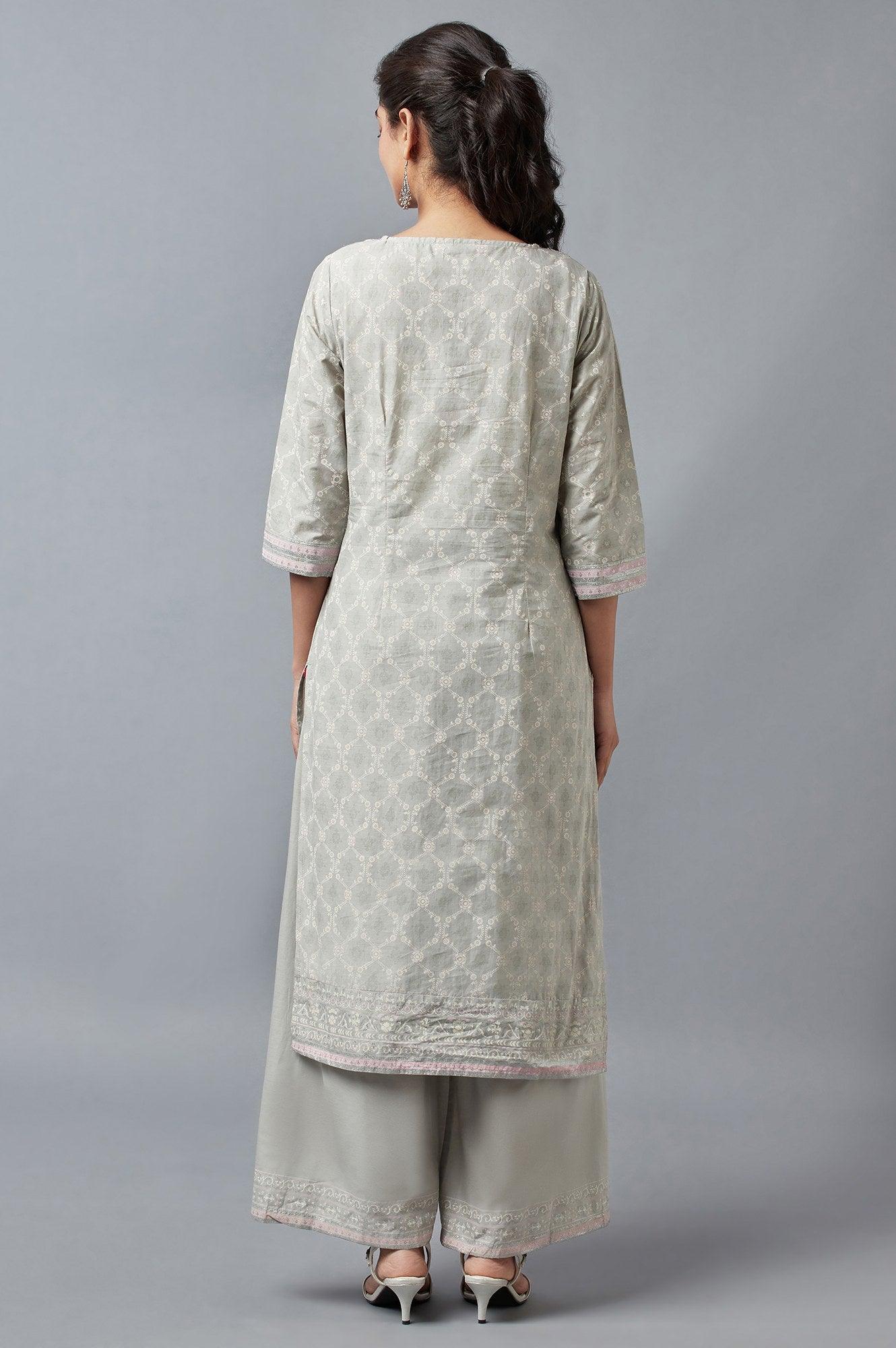 Light Green Printed kurta with Parallel Pants - wforwoman