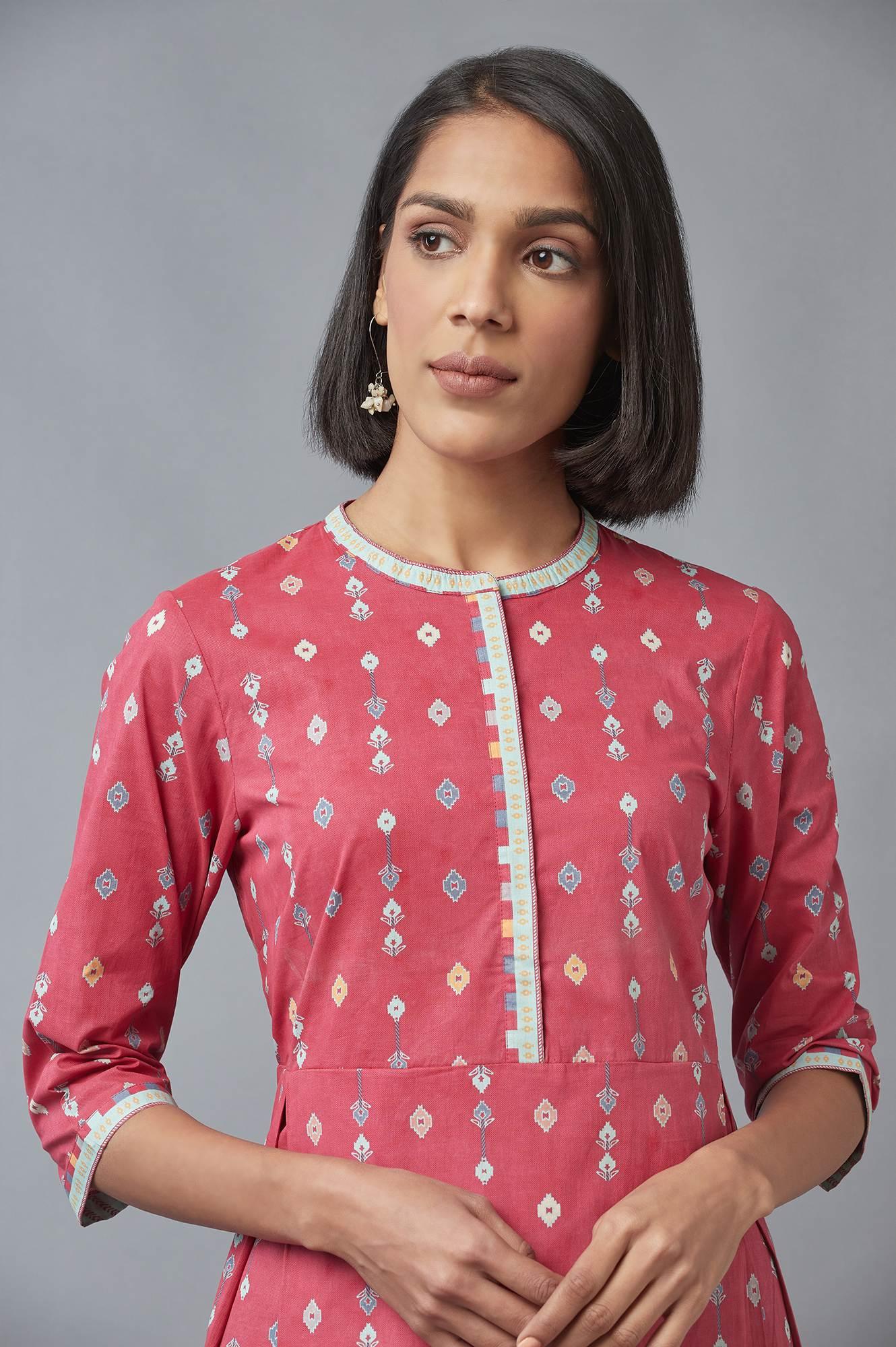 Pink Printed kurta with Parallel Pants - wforwoman